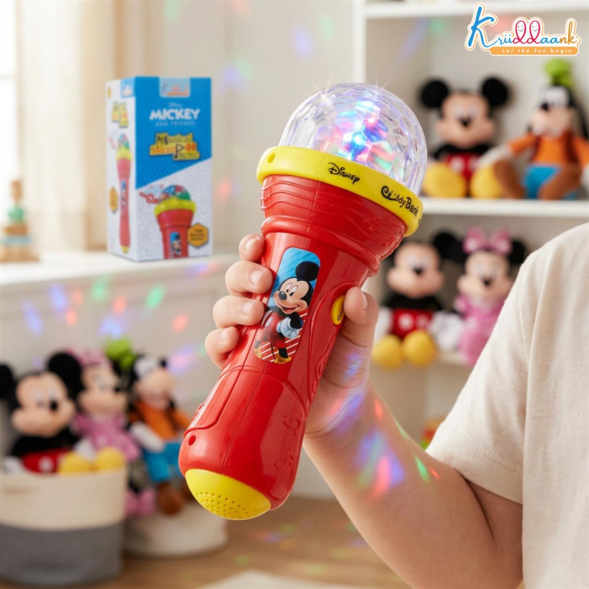 Disney Mickey Mouse Theme Musical Microphone Karaoke Toy for Kids with Disco Projection Lights & Music - Educational Battery Operated Interactive Toy for Boys & Girls Ages 3+