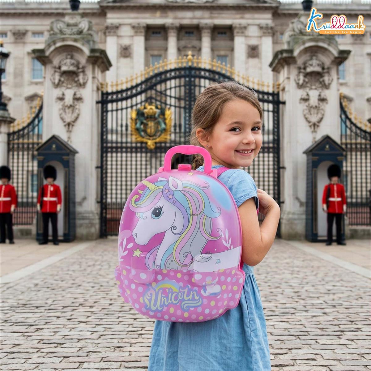 Unicorn Backpack Dressing & Makeup Gift Set for Kids - 2-in-1 Portable Trolley Pretend Play Vanity Kit with Electronic Hair Dryer & 13 Accessories - Ideal Birthday Gift for Girls 3+ Years