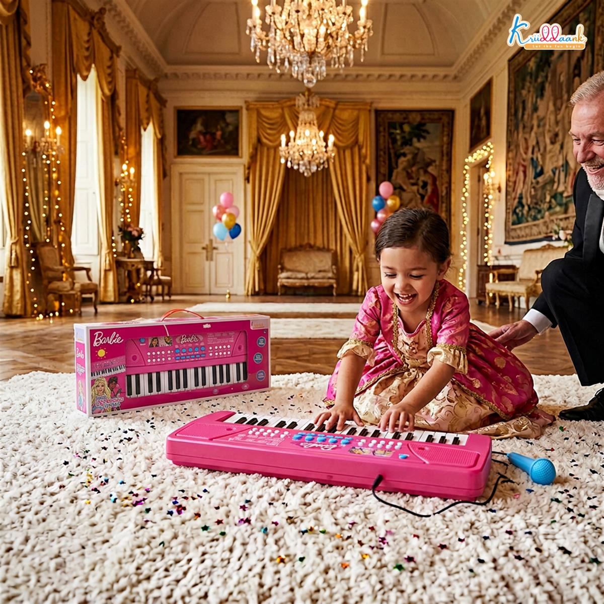 Barbie Keyboard Piano 400 for Kids - 37 Keys Musical Instrument with Microphone, 8 Rhythms & 8 Tones, Learning & Programming Functions, Battery & USB Powered, Pink Musical Toy for Girls 3Y+