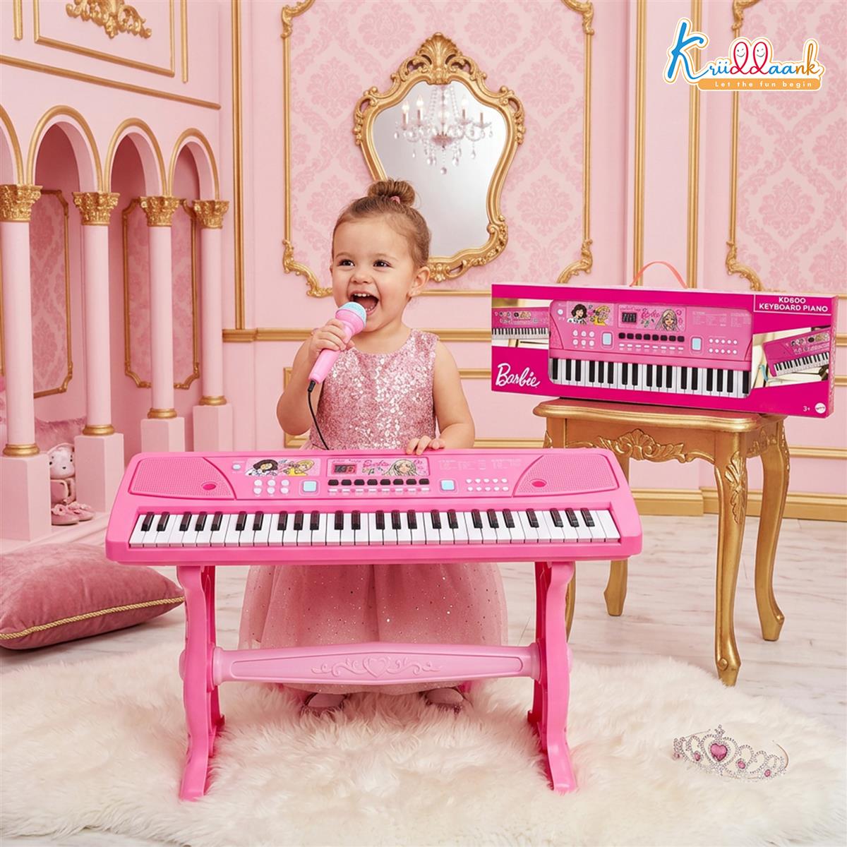 Barbie Kids Keyboard Piano - 61 Key Digital Electronic Organ for Girls with Microphone, 16 Instrument Sounds, 10 Rhythms, Dual Power (USB/Battery), Musical Educational Toy for Ages 3+ (Pink)
