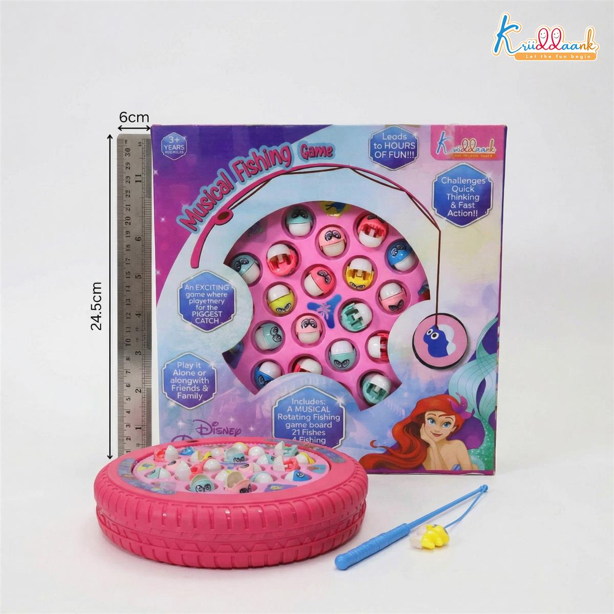 Princess Musical Fishing Game - Rotating Underwater Adventure Board with Music & 21 Fishes | 4 Fishing Poles | Pink Battery-Operated Educational Toy for Kids Aged 3+ Years
