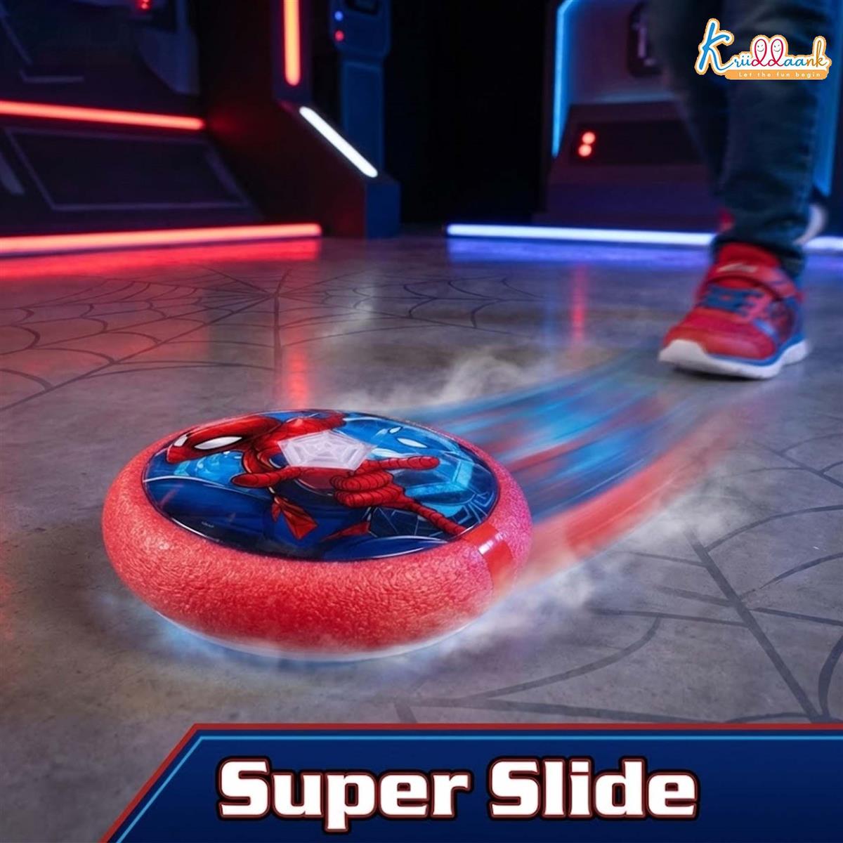 Spiderman Hover Football Toy for Kids - Air Power Indoor Soccer Ball with LED Lights & Soft Foam Bumper - Safe Floor Glider for Home Play - Superhero Themed Birthday Gift for Boys and Girls 3+