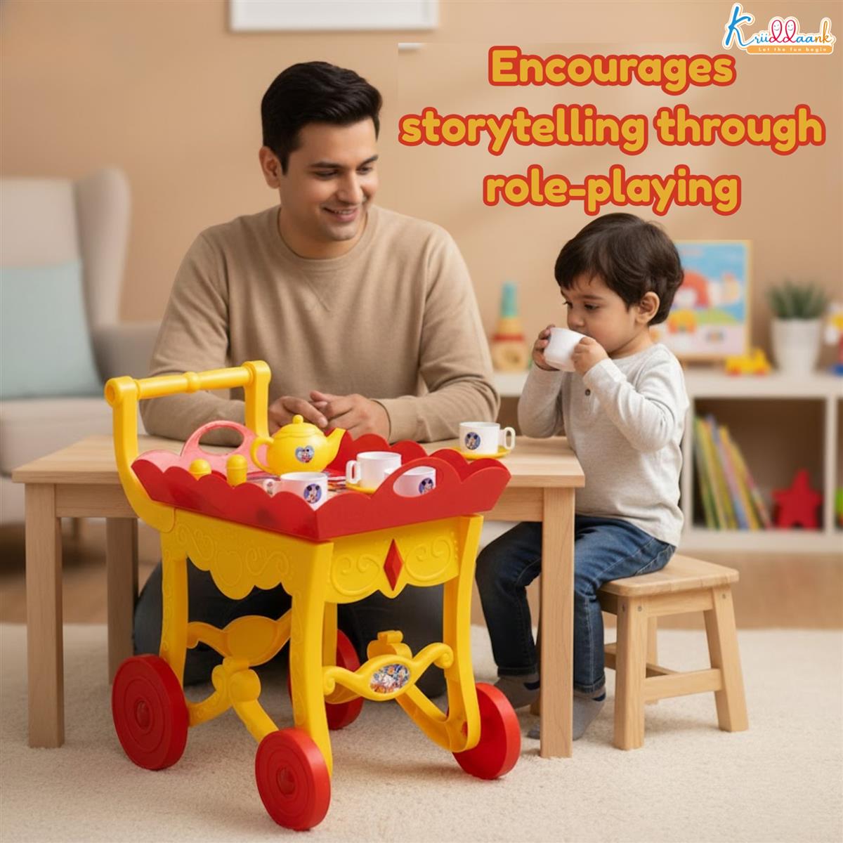 Mickey Tea Trolley - 32 Pcs Disney Character Pretend Play Tea Set for Kids with Lights, Sounds, Electronic Kettle & Saucers, Fun Educational Kitchen Toy for Boys & Girls Age 3+, Red