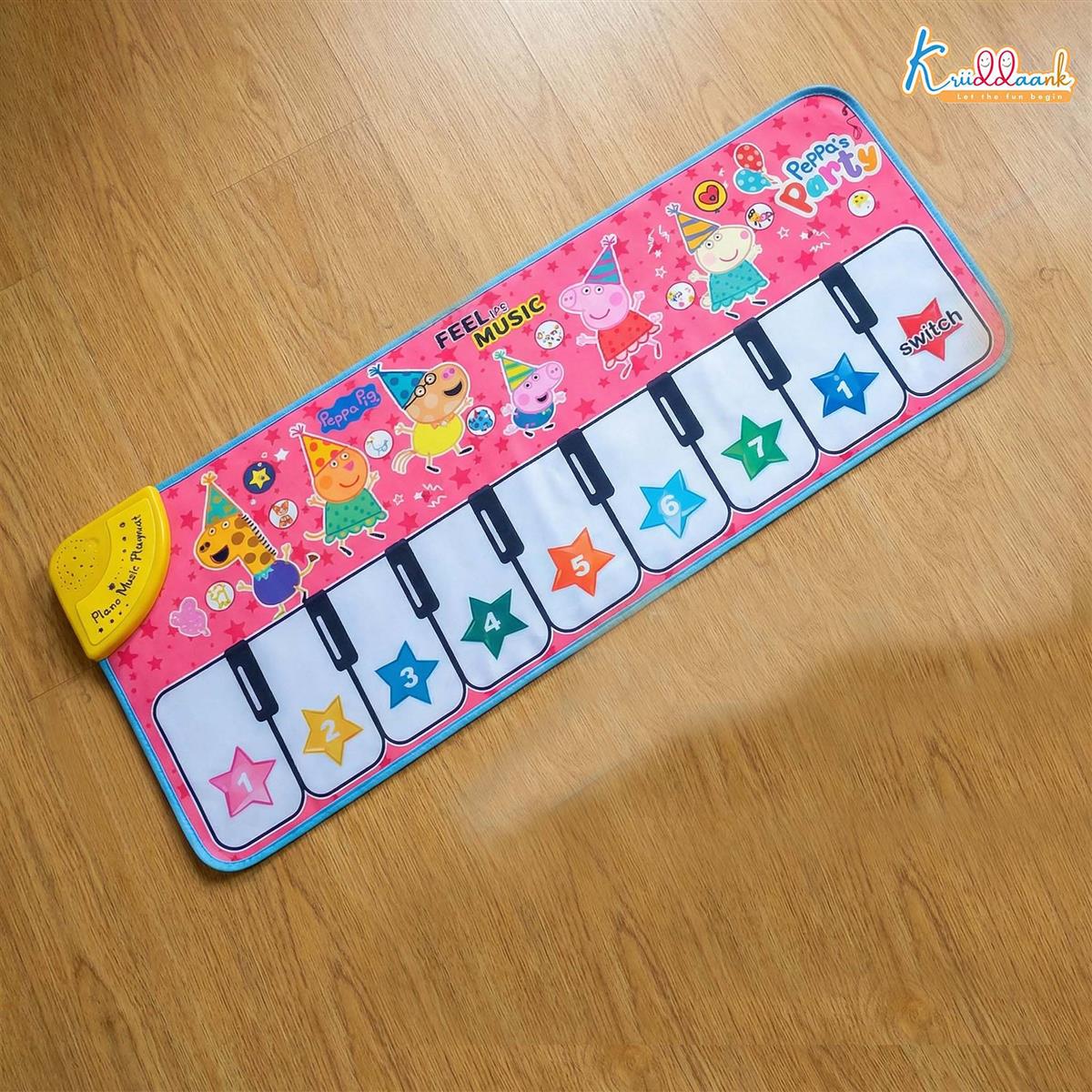 Kriiddaank Peppa Pig Piano Music Play Mat for Kids - 8 Keys & 3 Function Modes, Portable Roll-Up Floor Piano, Interactive Educational Musical Toy for Toddlers & Children 3+ Years, Pink