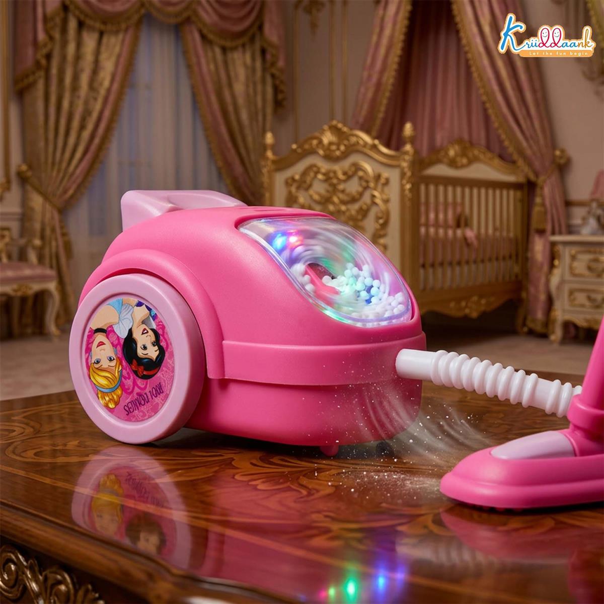 Disney Princess Toy Vacuum Cleaner for Kids - Educational Pretend Play Cleaning Set with Lights, Battery Operated Housekeeping Toy for Toddlers and Girls Age 3+, Pink