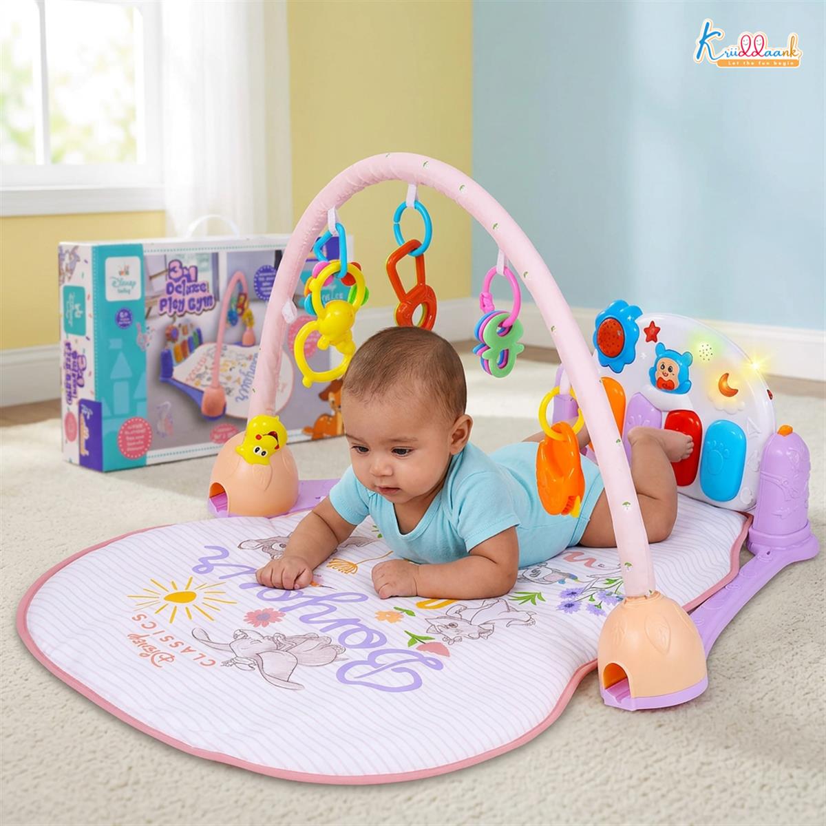 Classic Theme Musical Baby Gym for Infants with Piano Keyboard, Lights & Hanging Toys | Disney Classic Activity Play Mat for 0-3 Years | Sensory Development Floor Gym for Boys & Girls (Multicolor)
