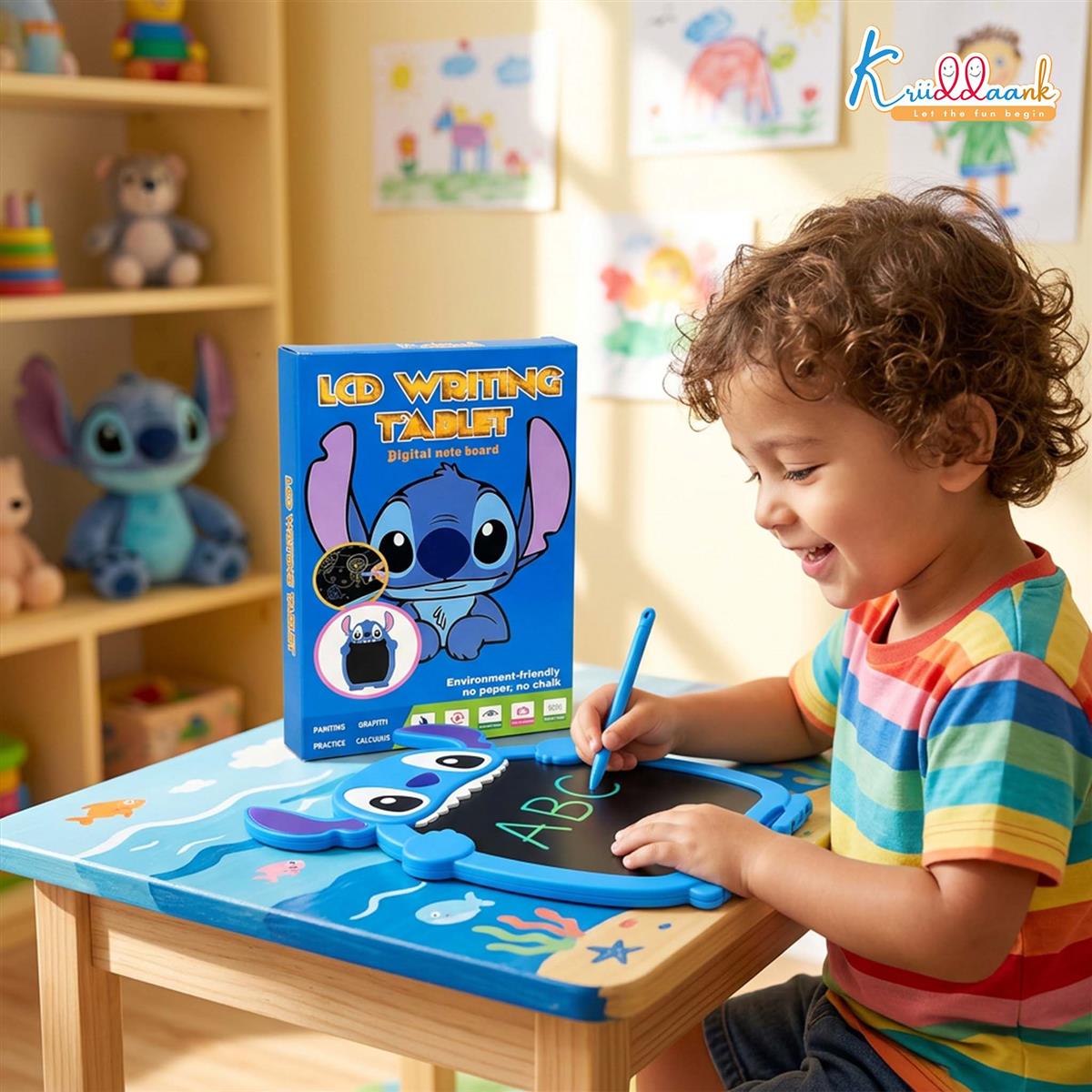 Kriiddaank Stitch LCD Writing Magic Tablet for Kids - 8.5 Inch Colorful Drawing Pad, Portable Doodle Board, Educational Toy & Travel Game, Birthday Gift for Boys & Girls Ages 3-9, Blue