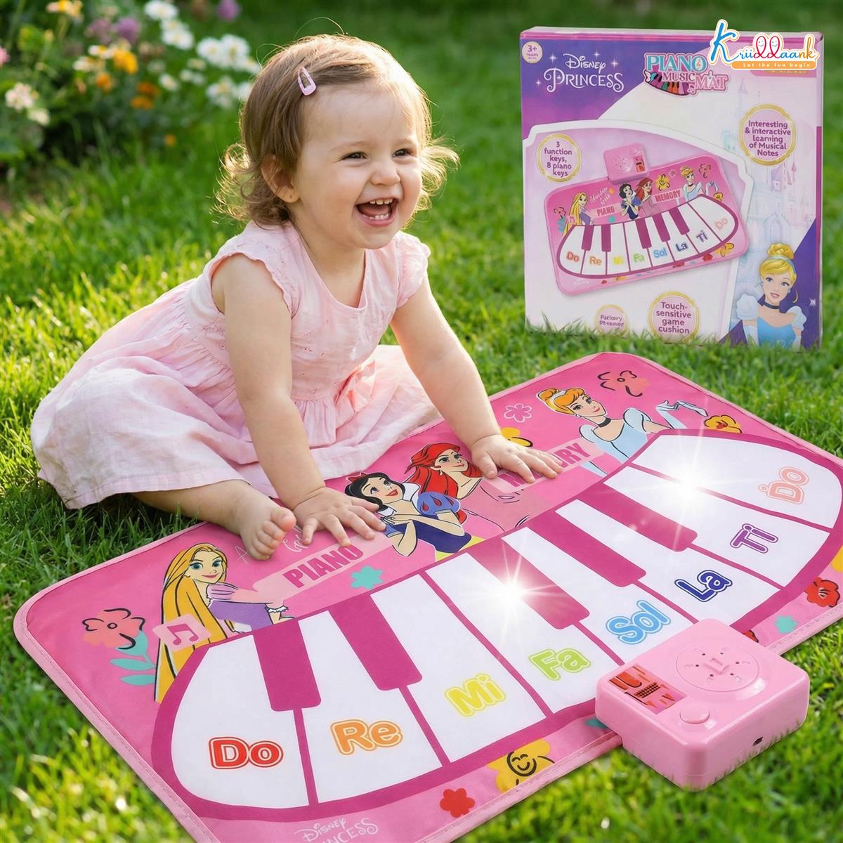 Disney Princess Portable Piano Music Mat for Kids | 8 Keys & Interactive Sounds Roll-Up Floor Mat | Educational Musical Toy for Girls 3+ Years | Lightweight & Foldable Playmat