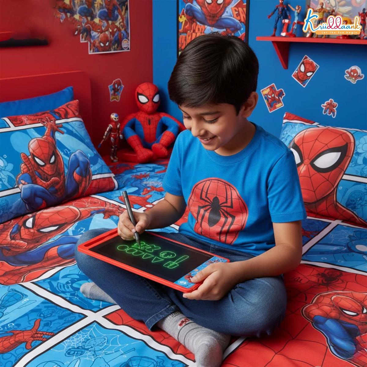Kriiddaank Spiderman LCD Writing Tablet, 8.5 Inch Electronic Drawing Pad for Kids, Portable Erasable Doodle Board & Travel Slate, Educational Birthday Gift for 3-9 Year Old Boys & Girls, Blue