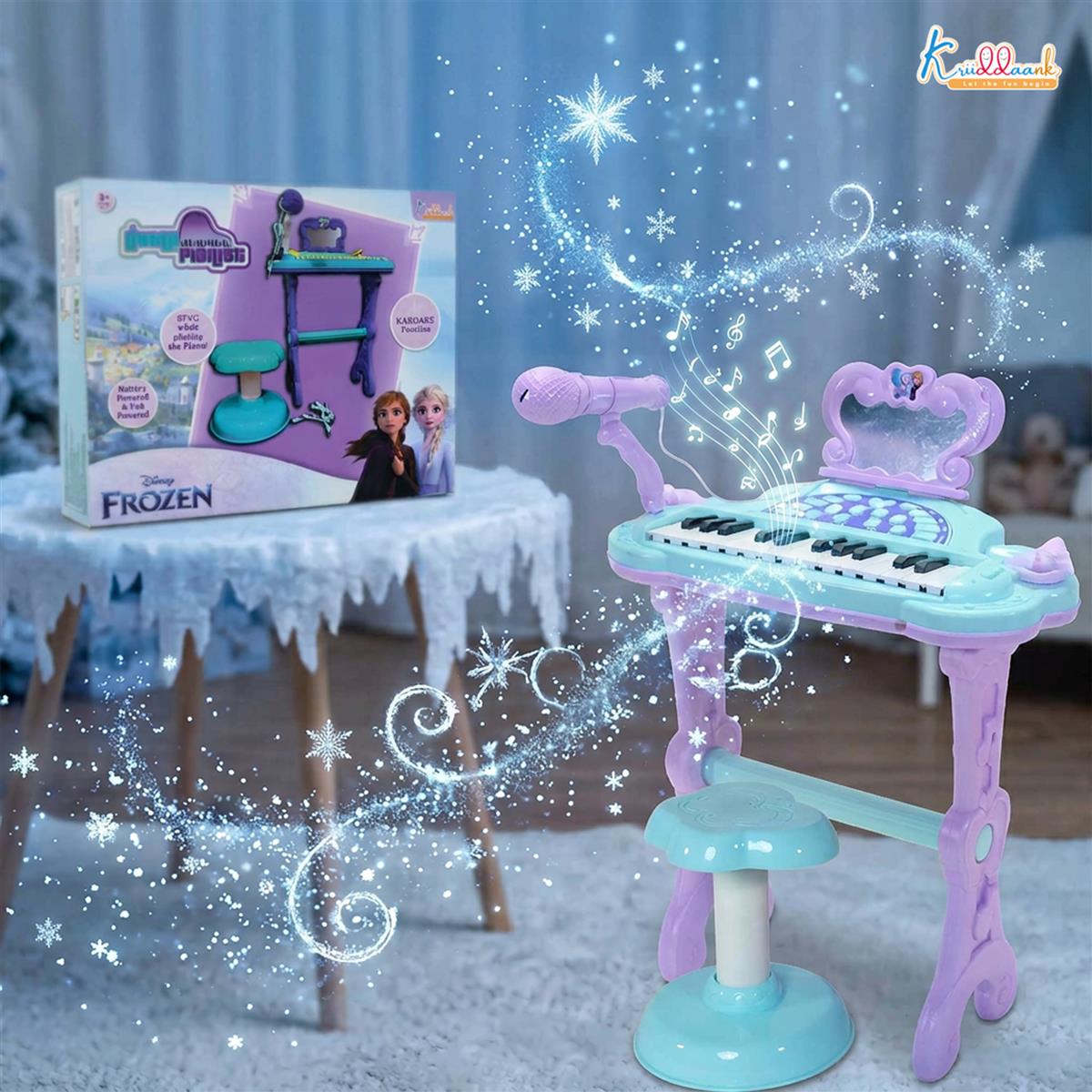 Frozen-Themed Little Pianist Keyboard with Microphone & Stool - 25 Built-in Tunes, Karaoke Function, MP3 Connectivity - Educational Musical Toy for Girls & Toddlers Age 3+ (Turkish Blue)
