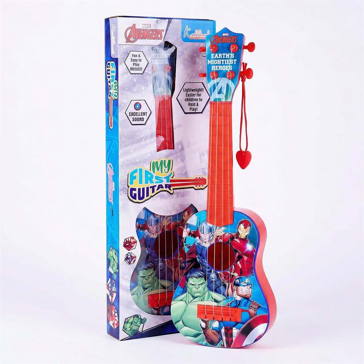 Marvel Avengers Theme 4-String Guitar Toy for Kids (Big) - Educational Musical Instrument for Toddlers & Children, Safe & Lightweight Fingerstyle Play, Ideal Gift for Boys & Girls 3+ Years, Red