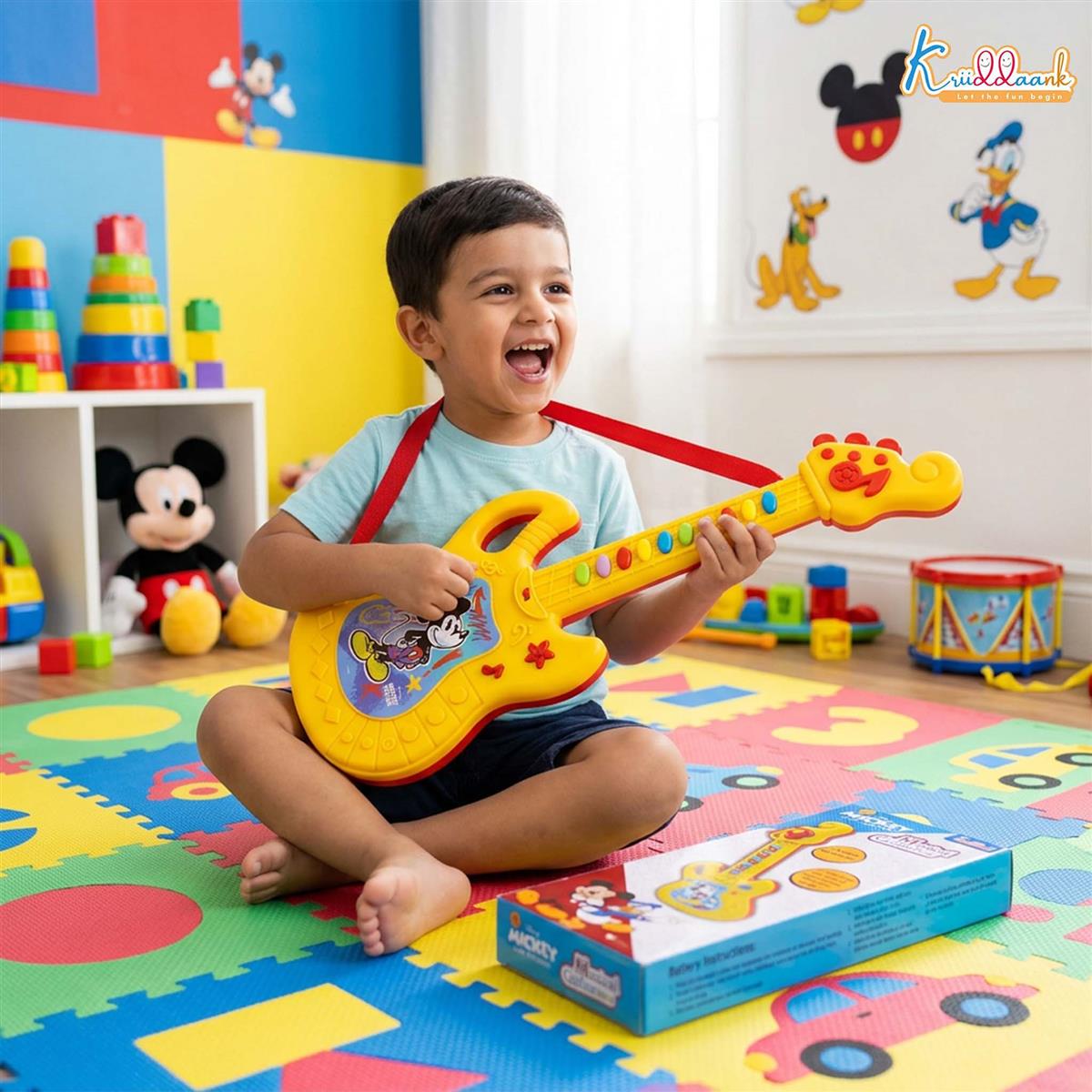 Disney Mickey Mouse Theme Musical Guitar for Toddlers & Kids | Battery Operated Sing-Along Educational Toy | Interactive Music & Sounds for Juniors (3+ Years) - Red