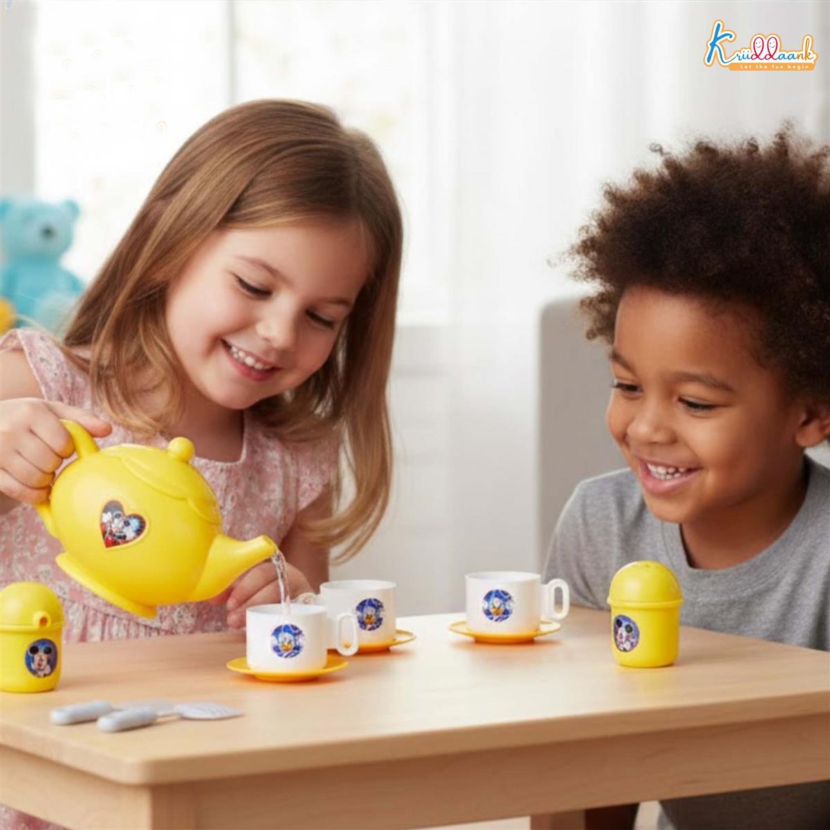 Disney Mickey Tea Party Set for Kids - 15 Pcs Pretend Play Kitchen Toy with Electronic Kettle, Realistic Boiling Sounds & Lights - Safe & Durable Tea Set with Cups & Saucers for Ages 3+