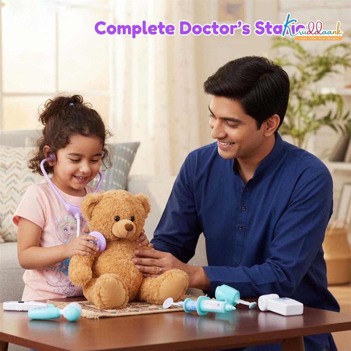 Disney Frozen Doctor Kit for Kids - 8-Piece Battery Operated Medical Play Set with Lights & Sounds, Includes Electronic Stethoscope & Accessories - Fun Pretend Play Toy for Ages 3+ (Turkish Blue)