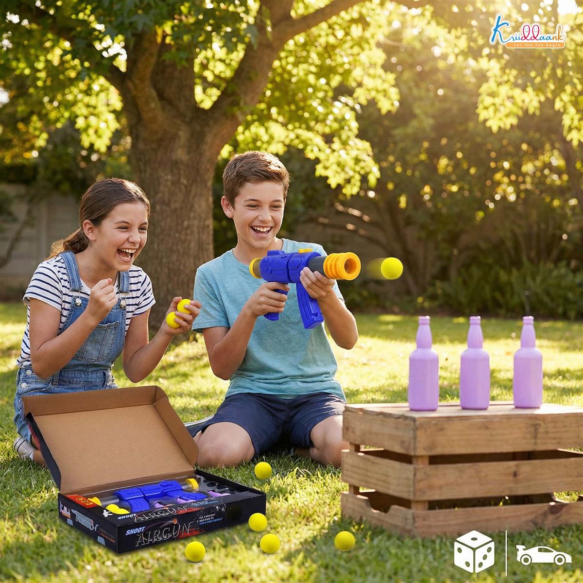 Kriiddank Foam Dart Gun Soft Ball Air-Powered Blaster Toy for Kids - Shooting Game with Target Boards & 16 Pieces - Safe Foam Ball Shooter for Boys & Girls 3+ Years (Yellow)