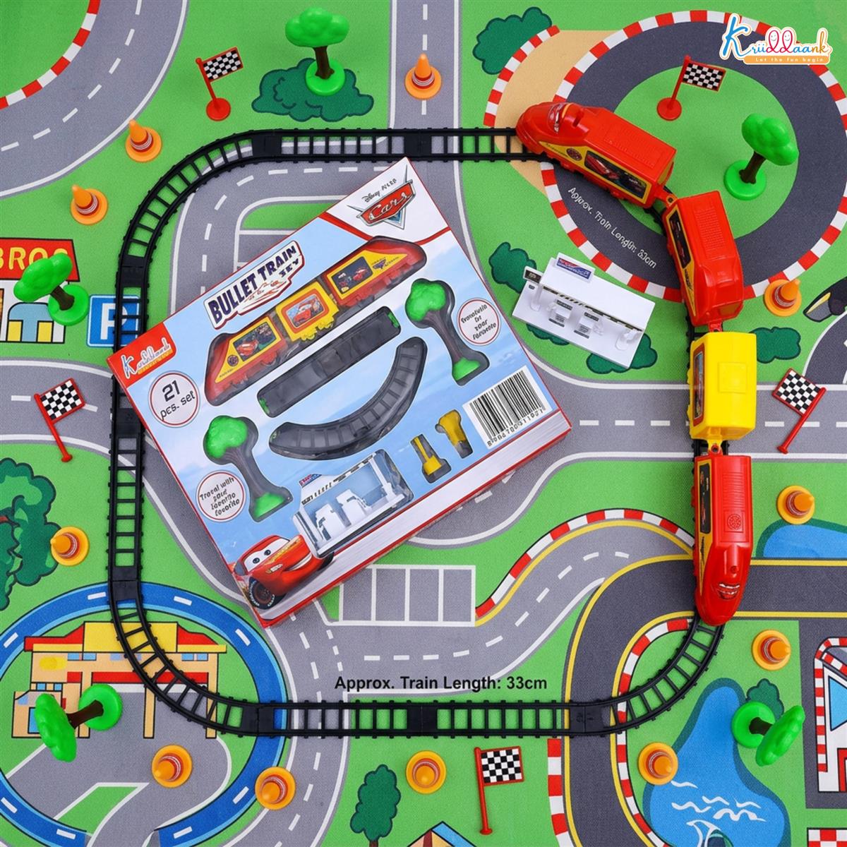 Kriiddaank Disney Pixar Cars Electric Bullet Train Set - Lightning McQueen & Friends Theme, Diecast Metal Miniature Realistic Railway Playset, Battery Operated Toy for Kids 3+ (Multicolor)
