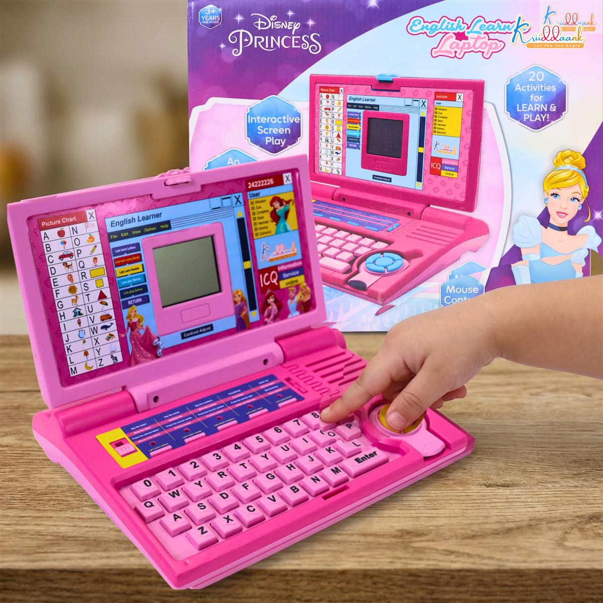 Disney Princess Interactive English Learning Laptop for Toddlers - 20 Educational Activities, Letters, Numbers & Games - Pink Educational Toy for Kids 3+ Years