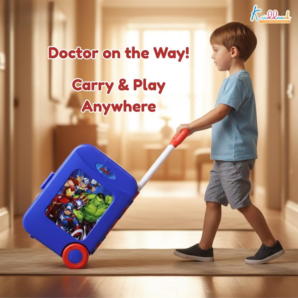 Kriiddaank Marvel Avengers Doctor Set, Portable Medical Trolley for Kids with Stethoscope & Light Effects, 9-Piece Heroic Educational Toy Play Set for Kids Aged 3+, Safe & Engaging Role Play Kit