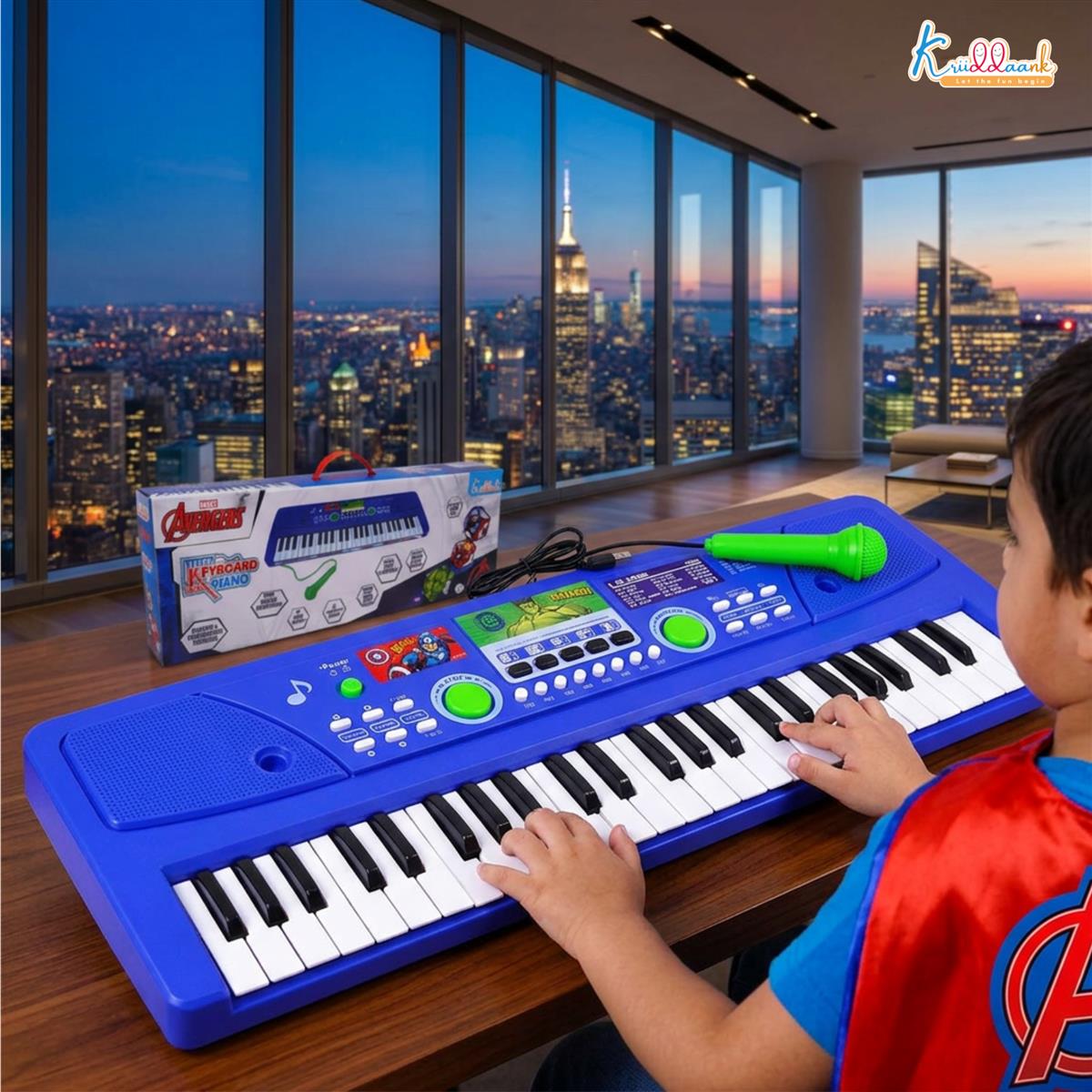 Marvel Avengers Keyboard Piano for Kids - 50 Keys Electronic Musical Instrument with 16 Rhythms, 8 Instrument Sounds, High-Quality Microphone, Dual Power (Battery/USB) - Educational Toy for Ages 3+