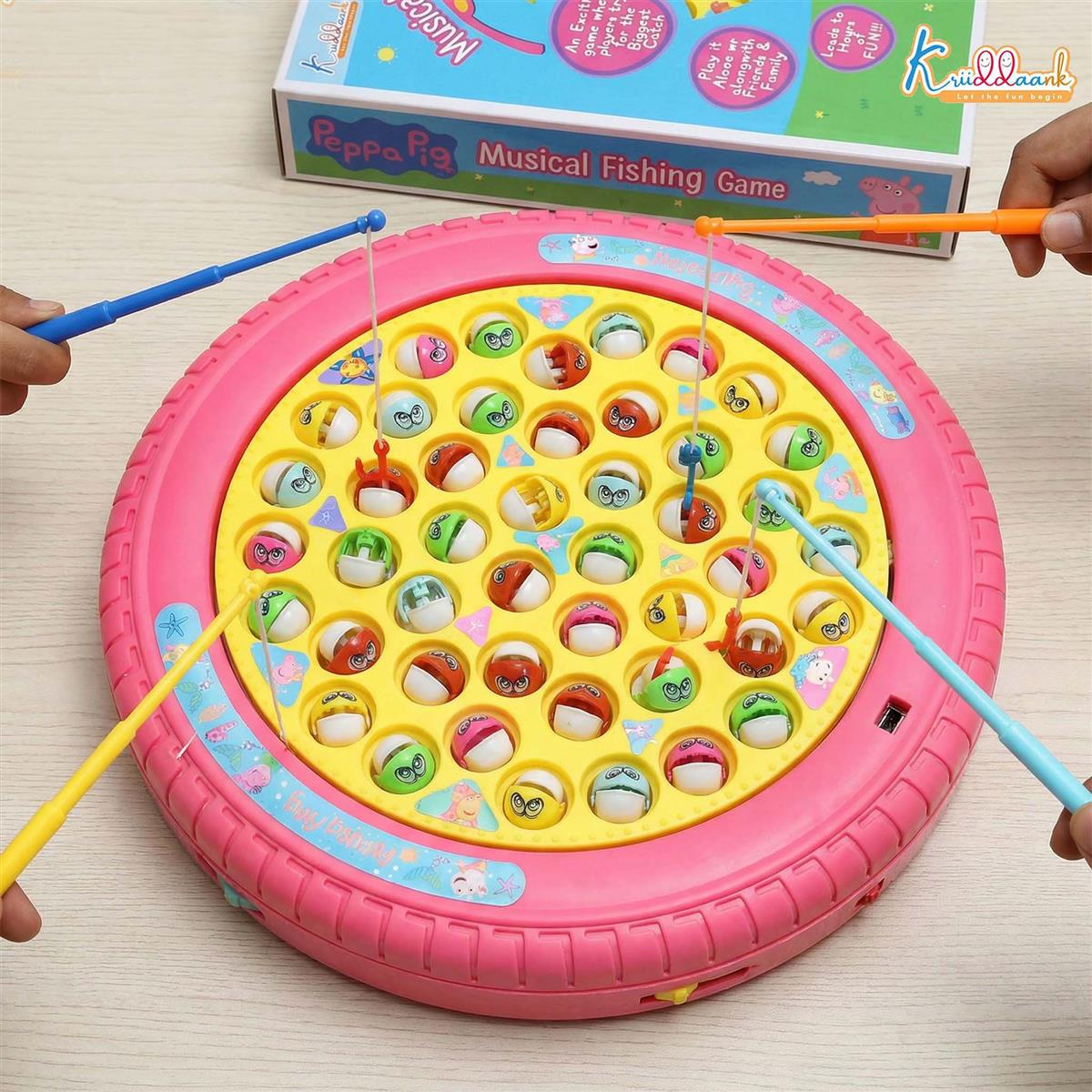 Hasbro Peppa Pig Musical Fishing Board Game - Rotating Pond with 45 Fishes & 4 Poles - Educational Pink Magnetic Toy for Kids 3+ Years - Interactive Fast-Action Game for 1-4 Players