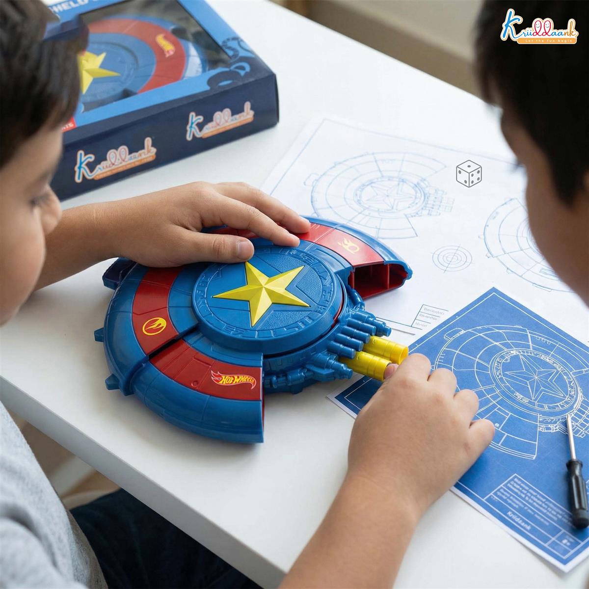 Hot Wheels Shield Striker Dart Blaster Toy for Kids 6+ Years - Includes 10 EVA Soft Foam Darts - Safe, Pull-Back Action Gun for Engaging & Interactive Play - Multicolor