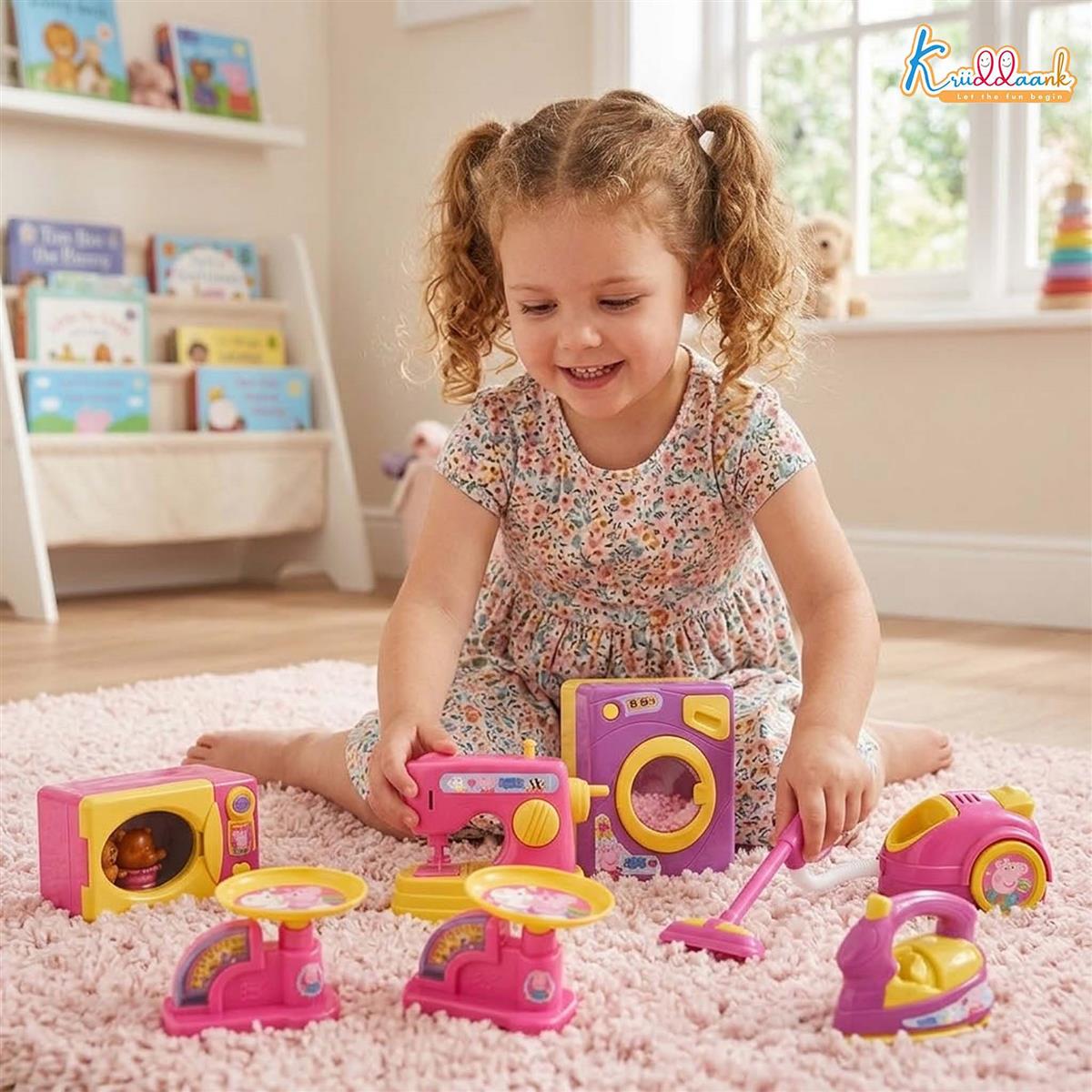 Hasbro Peppa Pig 8-Piece Household Role Play Set - Mini Home Appliances Kit with Toy Washer, Vacuum & More - Educational Pretend Play Toy for Kids Ages 3+ (Pink/Multicolor)