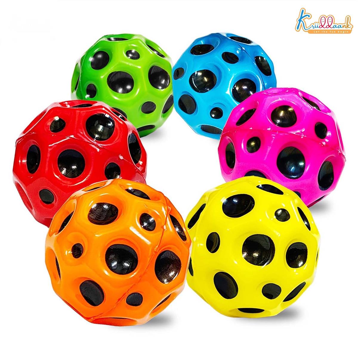 Kriiddaank Moon Bounce Ball Pack of 6 - High Bounce Space Ball for Kids 3+, Non-Toxic Soft Jumping Stunt Ball, Durable Indoor Outdoor Activity Toy, Colorful Toddler Gift Set