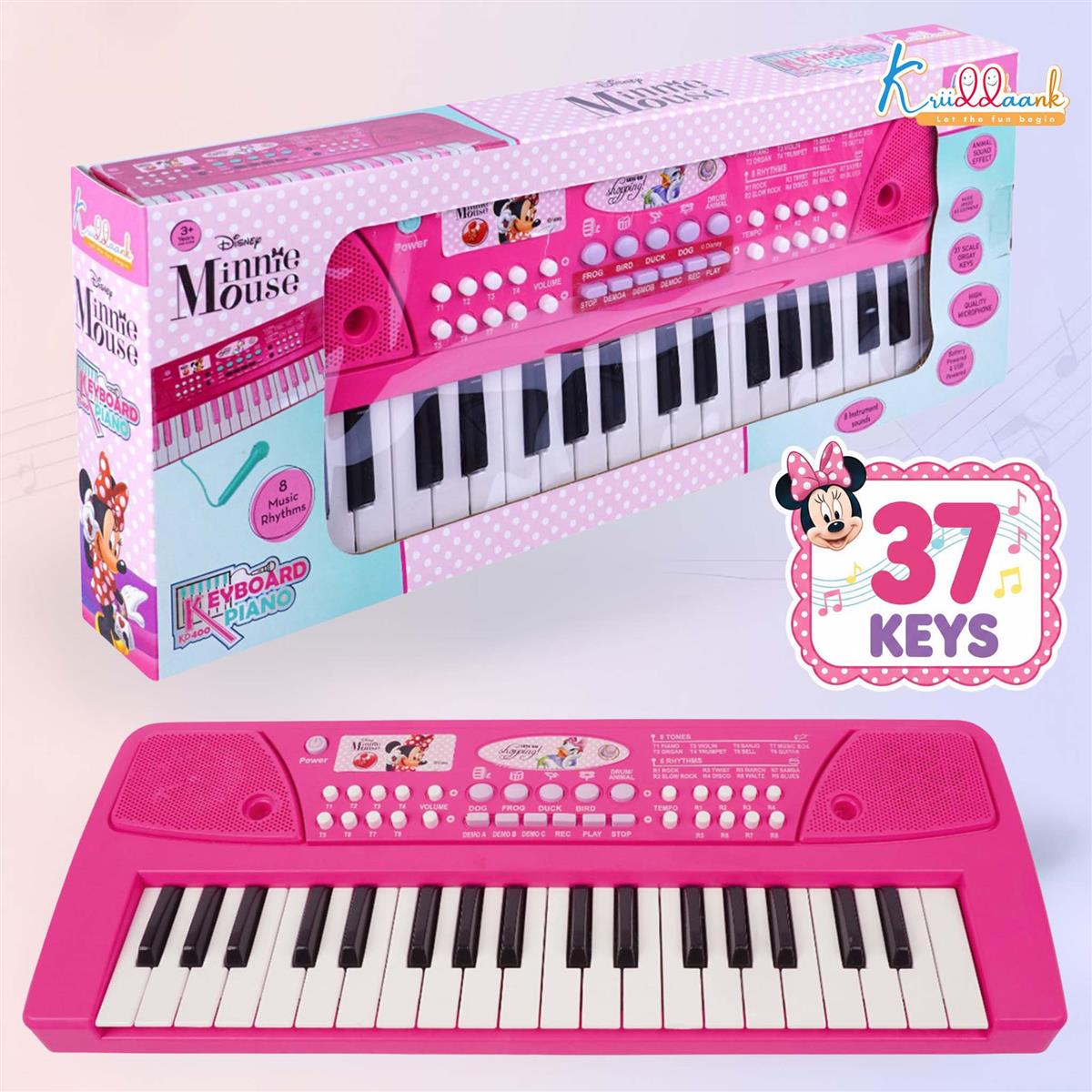Minnie Keyboard Piano for Kids - 37 Keys Musical Toy with Microphone, 8 Rhythms, 8 Tones & USB Power - Educational Learning Instrument & Gift for Girls Ages 3+ (Pink)
