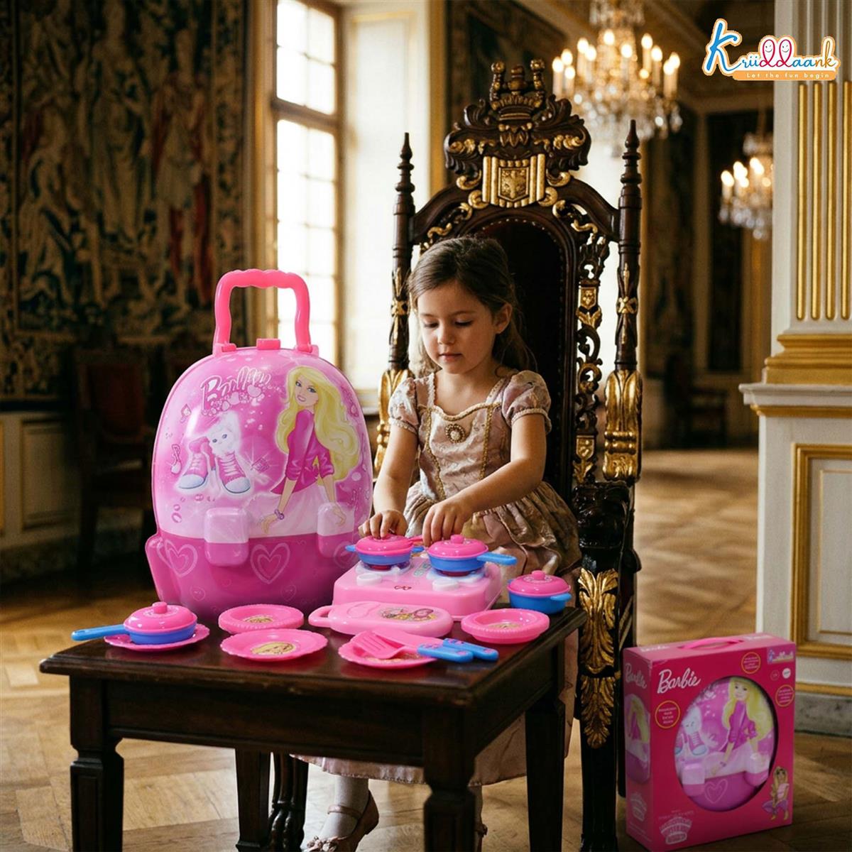 Barbie Backpack Kitchen Set - 21 Piece Pink Portable Cooking Toy Set for Kids 3+ Years - Travel-Friendly Pretend Play Kitchen with Music and Accessories - Non-Electric Role Play Gift for Girls