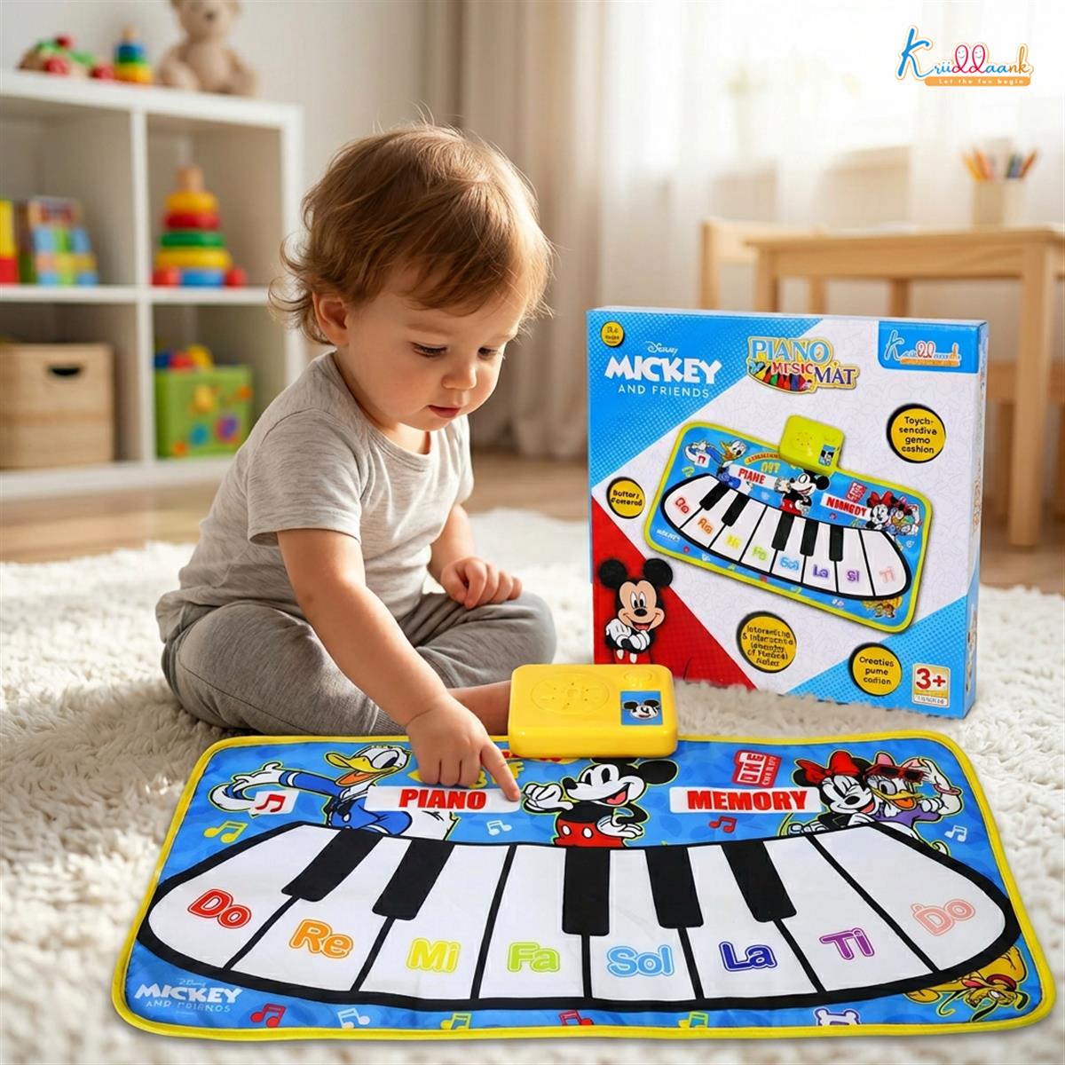 Disney Mickey Mouse Piano Music Play Mat - Interactive Musical Floor Mat with 8 Piano Keys & 3 Function Keys - Portable & Educational Learning Toy for Toddlers and Kids Ages 3+
