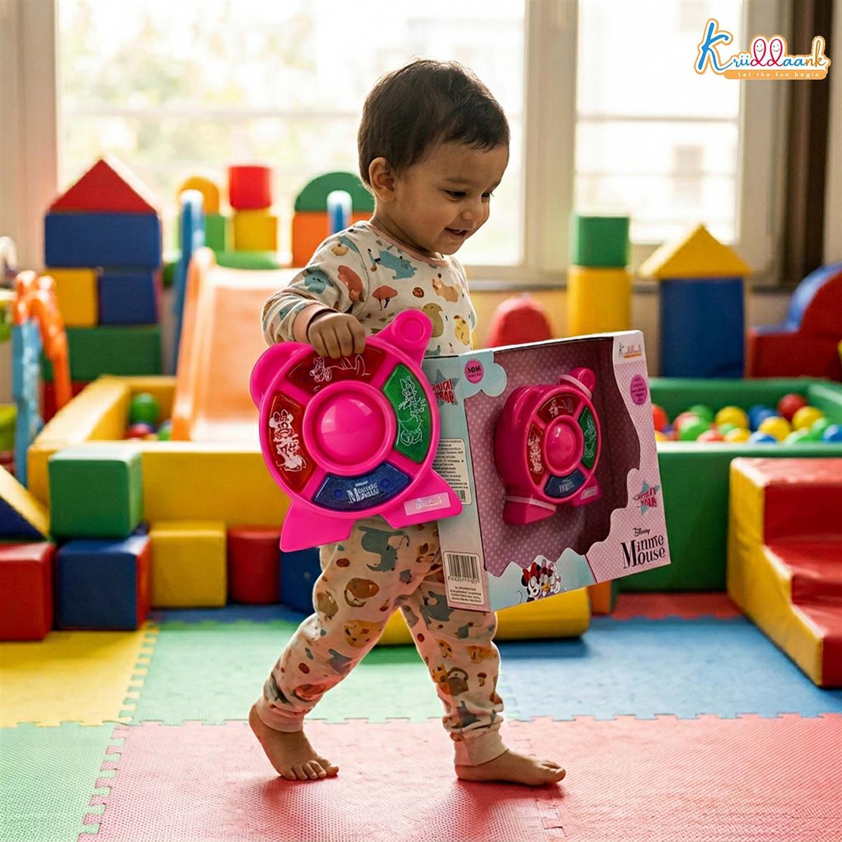 Minnie Mouse Theme Music Set - Clubhouse Musical Toy for Toddlers & Kids with 4 Animal Sounds & 4 Musical Tones, Interactive Educational Learning Toy, Battery Operated Pocket-Sized Music Kit, Pink