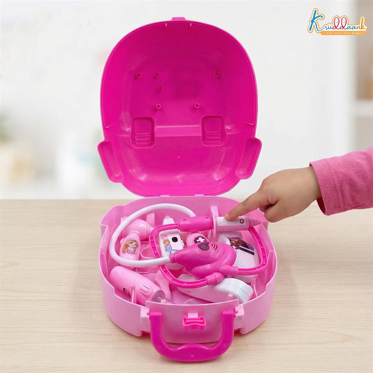 Kriiddaank Princess Backpack Doctor Set for Kids - 8 Pcs Medical Kit with Stethoscope, Syringe & Accessories, Portable Pretend Play Toy for Girls 3+ Years Old (Non-Electric, Pink)