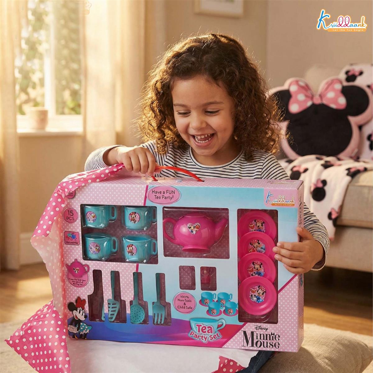 Minnie Mouse 15-Piece Tea Party Set for Kids - Pretend Play Kitchen Toy with Electronic Kettle, Realistic Boiling Sounds & Lights - Safe, Non-Toxic Birthday Gift for Girls & Boys, Ages 3+