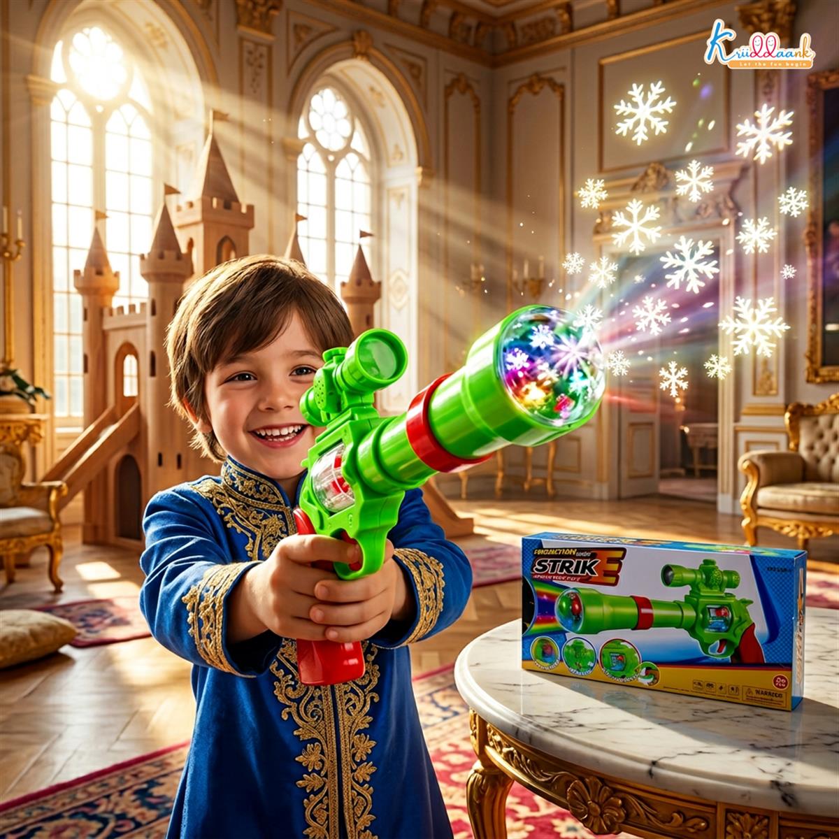 Kriiddaank Strike Gun Toy - Kids Safe Soft Bullet Blaster with Foam Bullets, Sound & Projection Lights - Battery Operated Shooting Playset for Boys & Girls, Multicolor - Ages 3+
