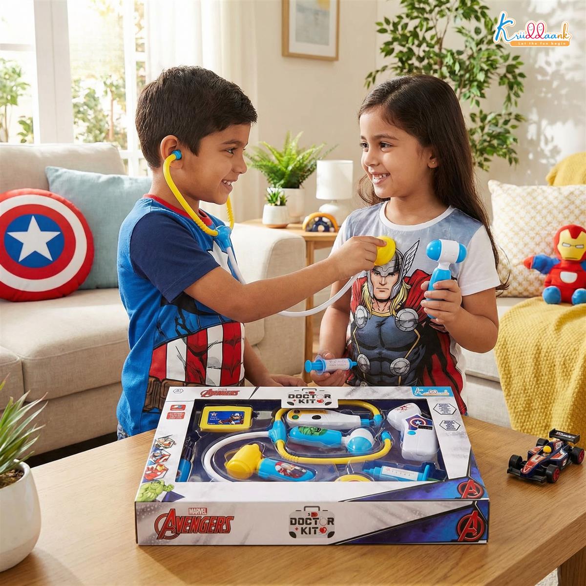 Avengers Marvel Doctor Playset for Kids - 8 Piece Superhero Medical Kit with Lights & Heartbeat Sounds - Educational Pretend Play Toy for Boys & Girls 3+ - Includes Stethoscope & Medical Tools