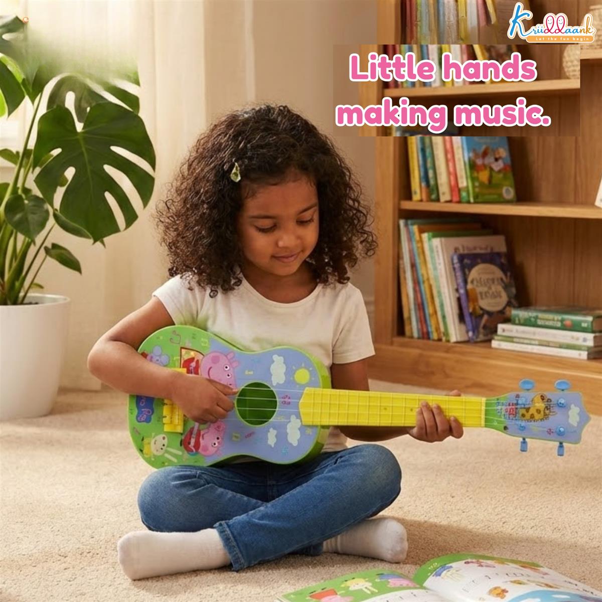 Hasbro Peppa Pig Theme Big Guitar for Kids - 4-String Musical Instrument Toy, Lightweight & Durable, Educational Learning Toy for Boys & Girls Ages 3+, Perfect Birthday Gift for Toddlers (Pink)