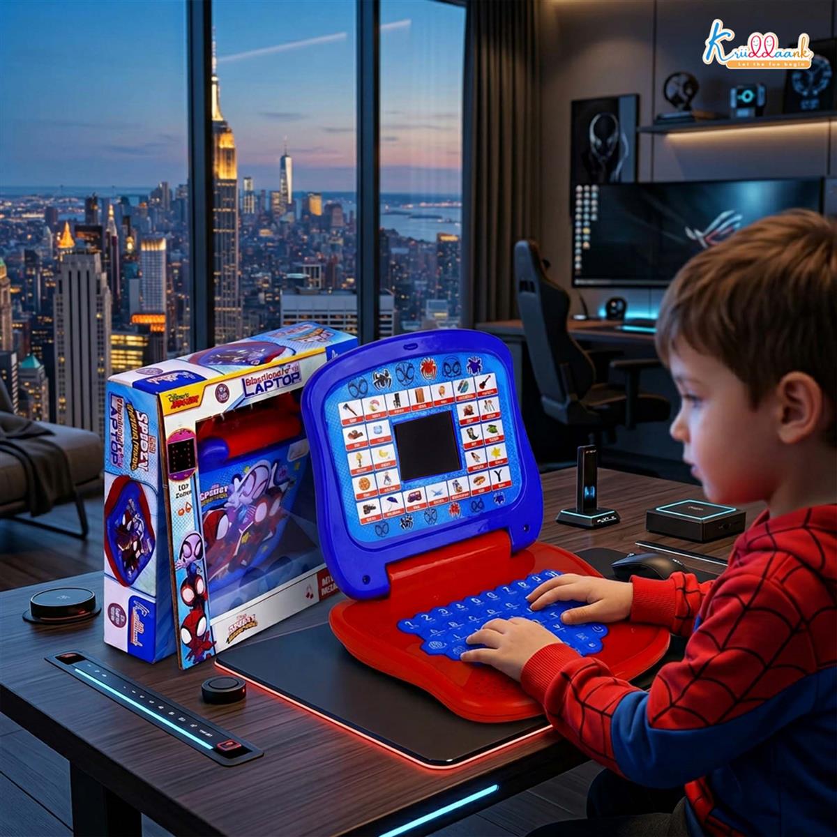 Spiderman Educational Learning Laptop Toy for Kids with LED Display & Music, Preschool Computer for Boys & Girls 3+ Years, ABC Alphabet & Number Learning, Blue & Red