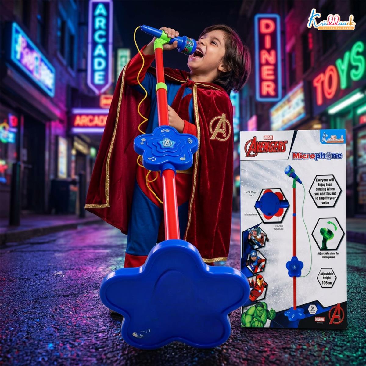 Marvel Avengers Karaoke Microphone with Adjustable Stand for Kids - Featuring Iron Man, Spider-Man & Black Panther - Bluetooth & USB Singing Toy - Musical Gift for Boys & Girls Ages 3+