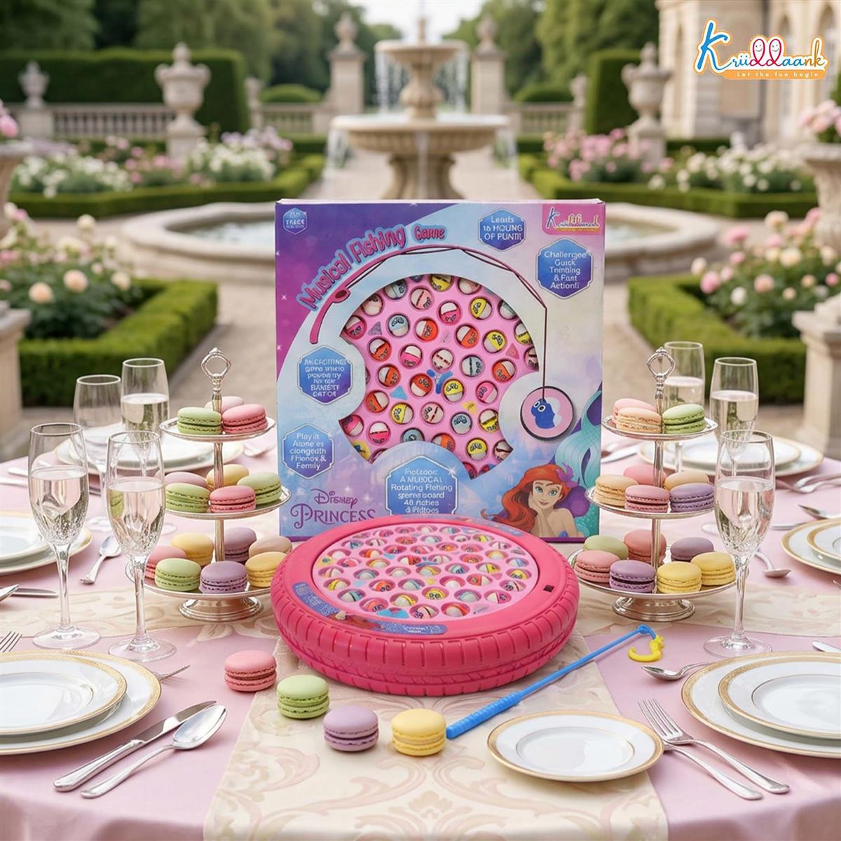 Princess Musical Fishing Game for Kids - Electronic Rotating Board with 45 Fishes & 4 Poles, Pink Ocean Theme Educational Toy, Battery Operated Interactive Fun for Girls & Boys Age 3+