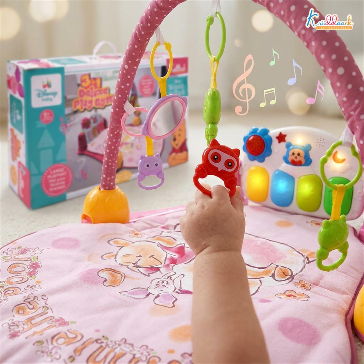 Winnie The Pooh Baby Gym - Activity Musical Mat with Kick & Play Piano, Ultra-Comfort Cushioned Playmat, Rattle & Teether Toys for Infants & Toddlers, Light & Sound Educational Toy