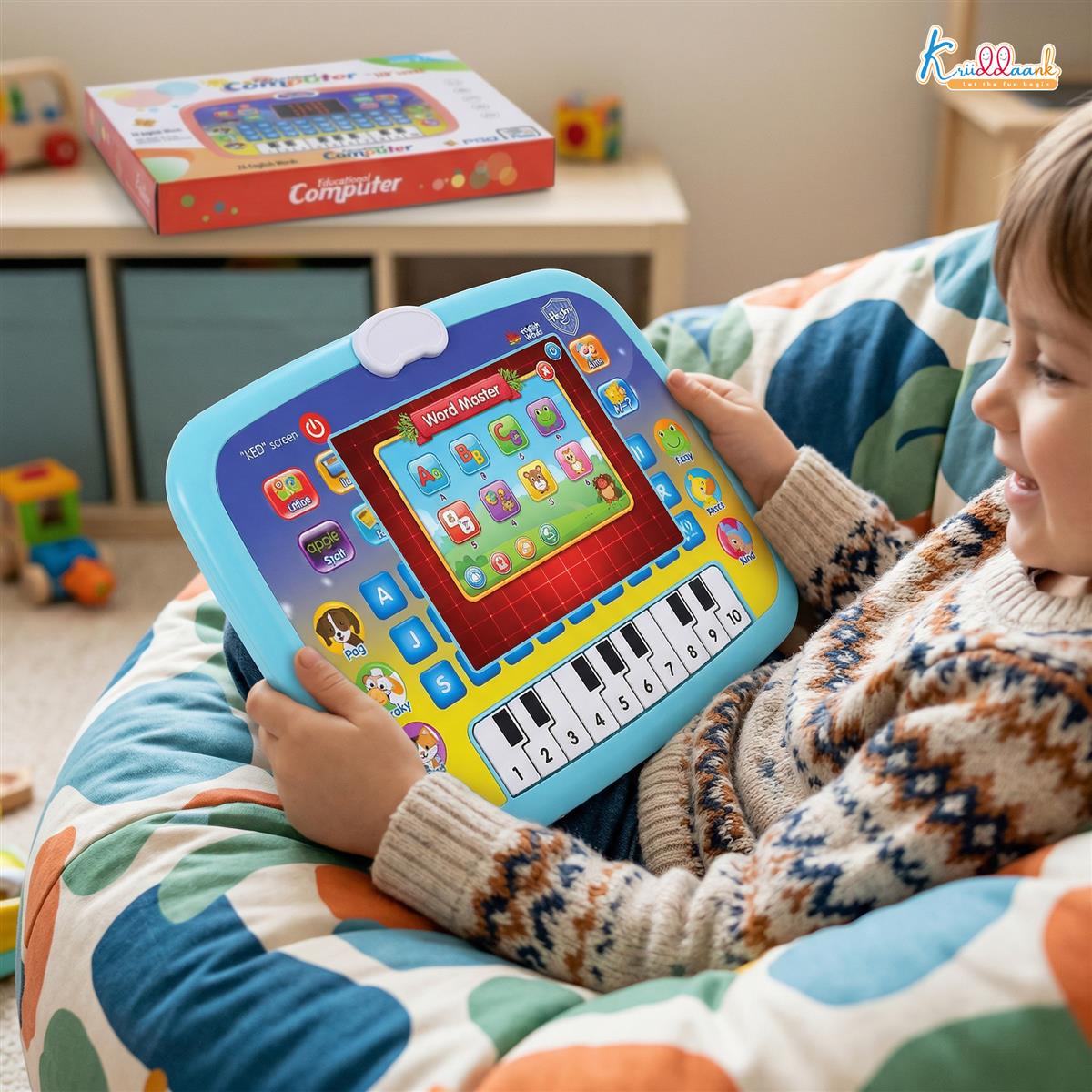 Kriiddaank Kids Learning Tablet - Educational Toy for 3+ Years with Quiz Mode, Alphabet & Number Learning, Piano Keys & Music - Interactive Birthday Gift for Boys & Girls, Multicolor