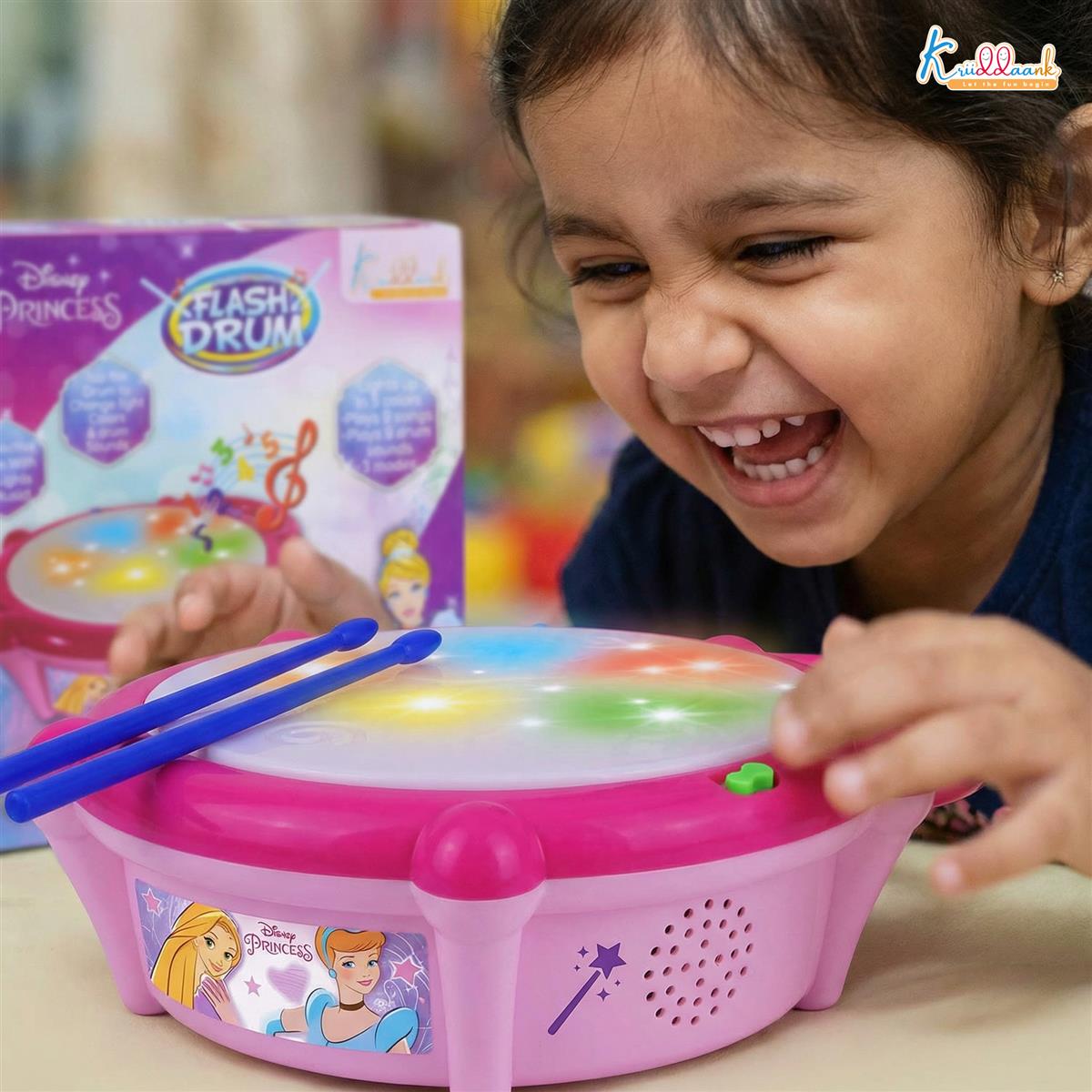 Disney Princess Flash Drum Toy for Girls - Musical Light-Up Drum with 3D LED Lights, 9 Songs & Drum Sounds, 3 Modes - Interactive Educational Toy for Kids Aged 3+ Years (Pink)