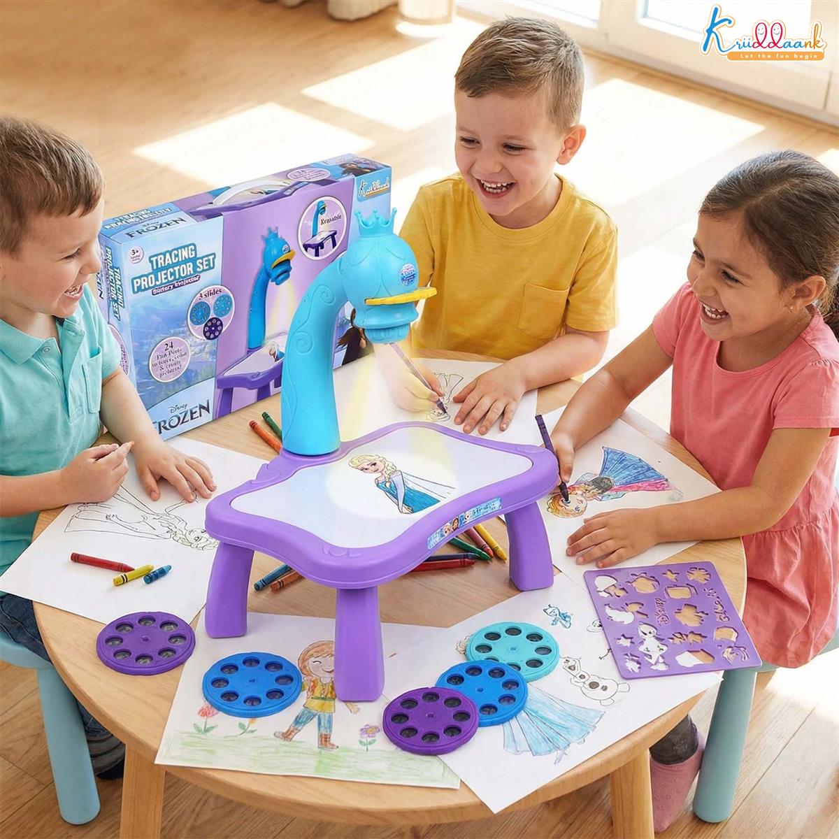 Kriiddaank Frozen Tracing Projector for Kids - Complete Art Drawing Projector Set with 24 Patterns, 3 Slides, Markers & Stencils - Creative Learning Toy for Boys & Girls 3+ Years, Turkish Blue