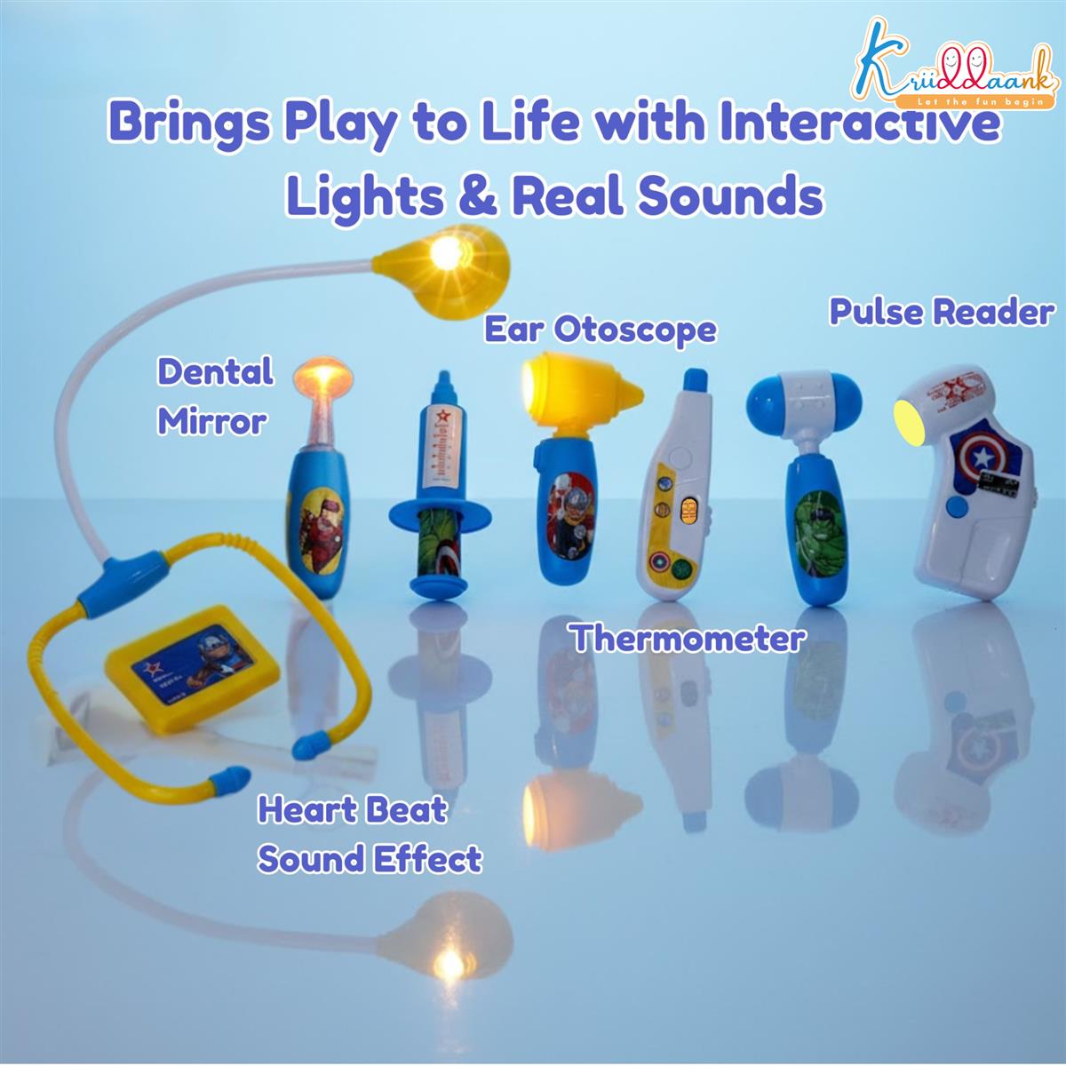 Avengers Portable Doctor Set for Kids with Electronic Stethoscope, Light & Sound Effects - 9 Pcs Medical Kit Toy for Toddlers & Boys - Educational Pretend Play Superhero Set, Ages 3+