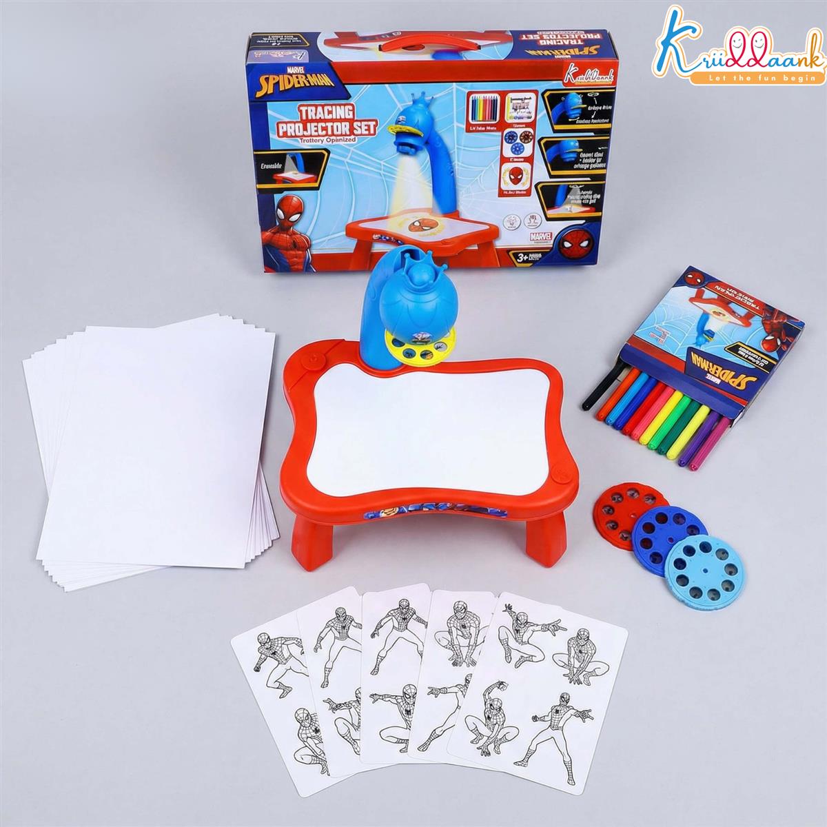Kriiddaank Spiderman Tracing Projector Set for Kids - Art Drawing Toy with 24 Patterns, 3 Slides, Markers & Paper - Creative Educational Learning Sketching Kit for Children Ages 3+