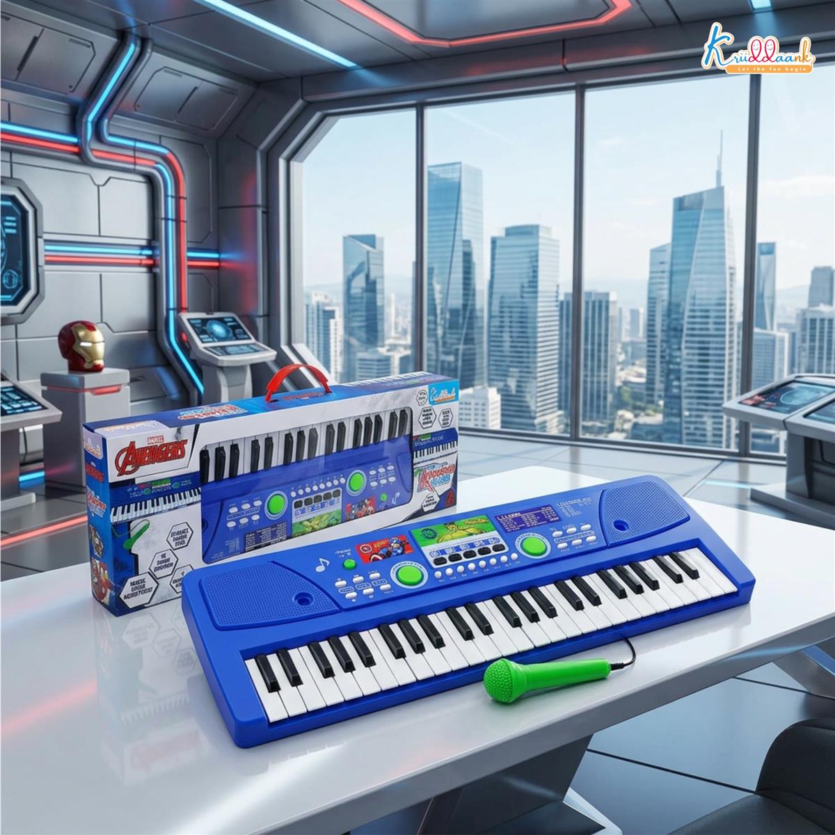 Marvel Avengers Keyboard Piano for Kids - 50 Keys Electronic Musical Instrument with 16 Rhythms, 8 Instrument Sounds, High-Quality Microphone, Dual Power (Battery/USB) - Educational Toy for Ages 3+