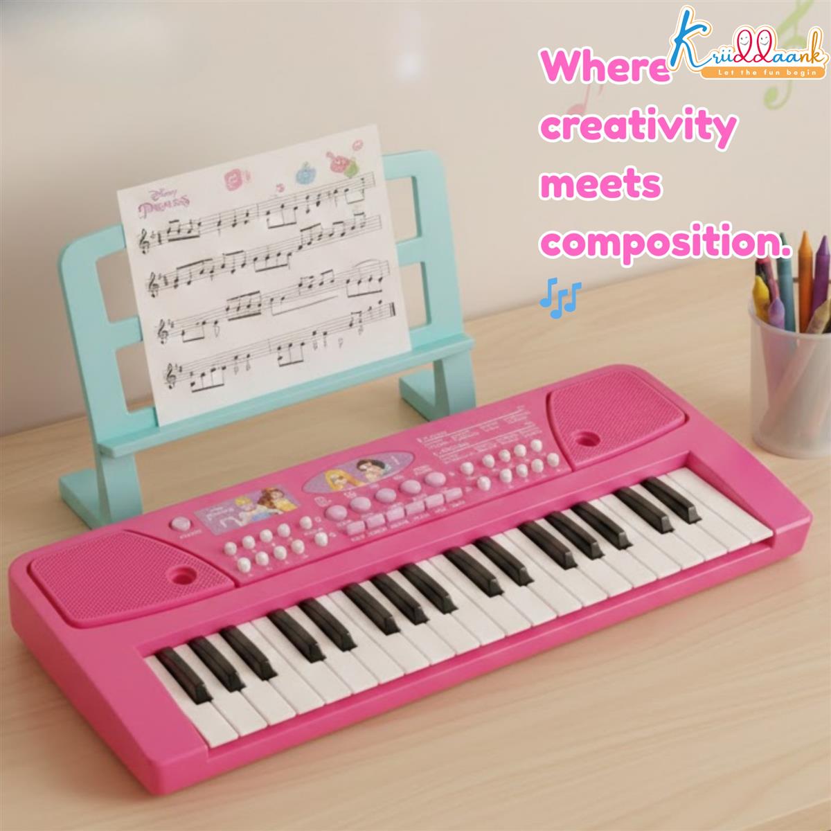 Princess Keyboard Piano for Girls - 37 Keys Musical Toy with Microphone, 8 Rhythms, 8 Tones & USB/Battery Power - Educational Learning Gift for Kids Aged 3+ Years - Pink