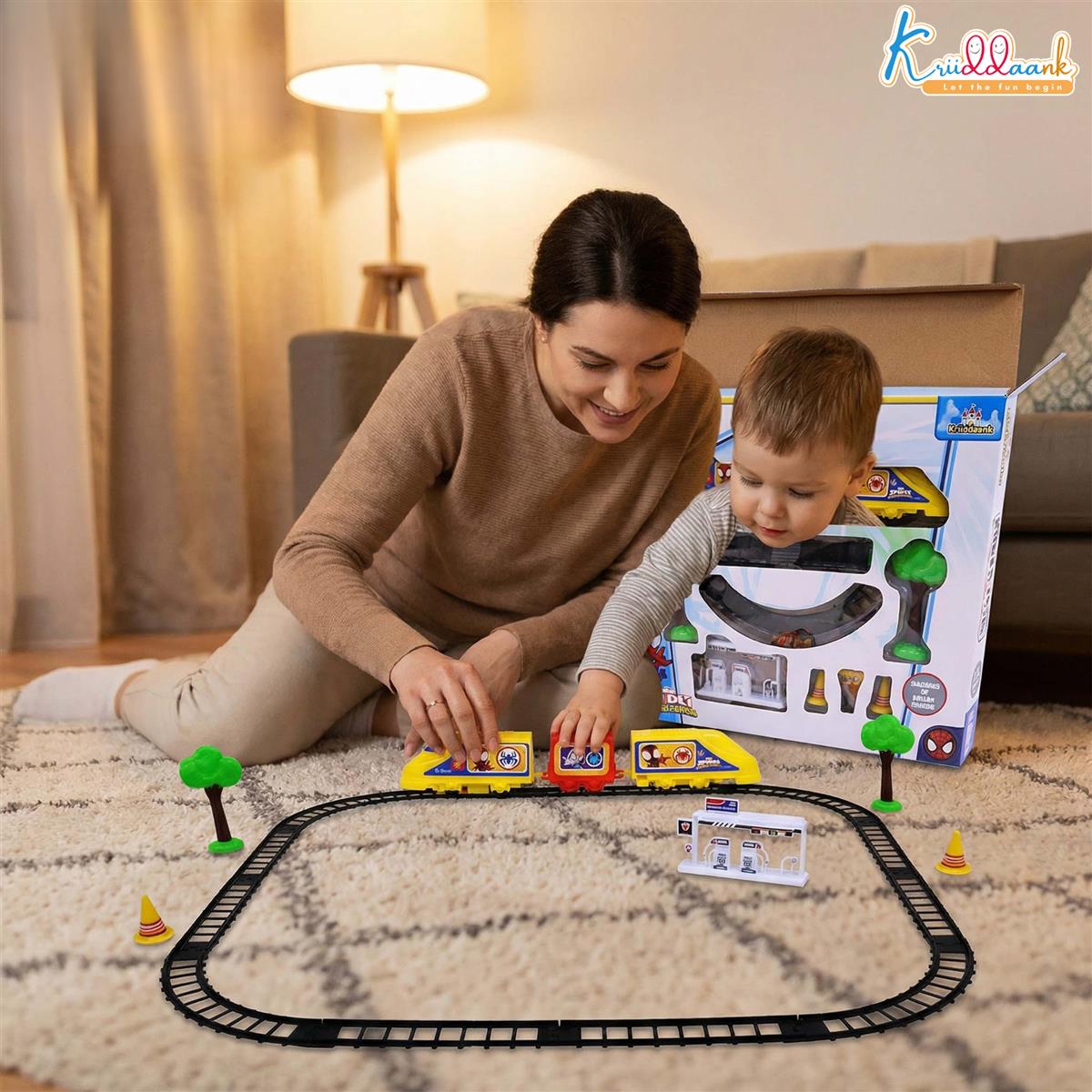 Kriiddaank Spiderman Bullet Train Set for Kids (Big) - 21 Pcs Easy-to-Assemble Tracks with Sound Effects - Educational Toy for Developing Motor Skills - Battery Operated Railway Set for Ages 3+