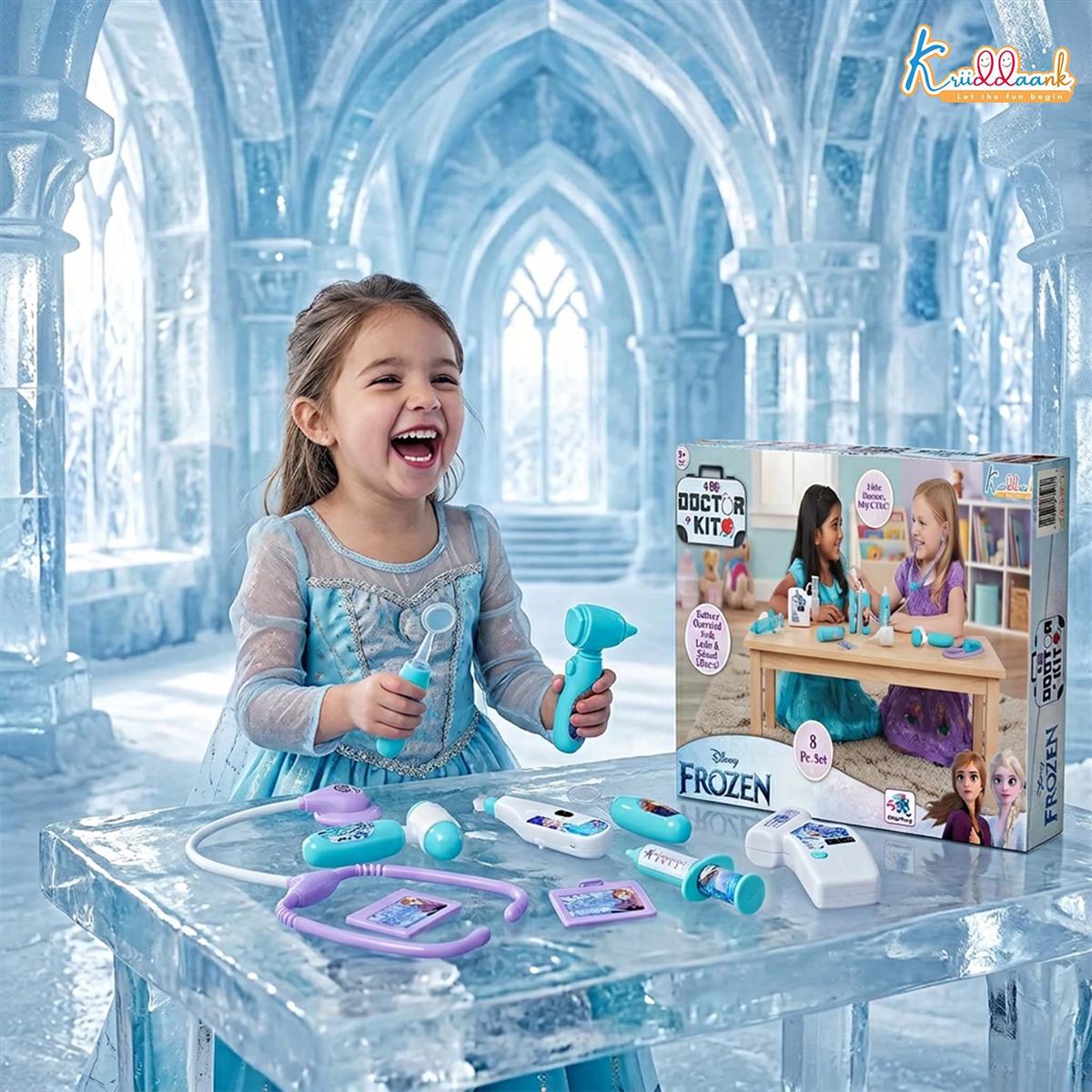Kriiddaank Frozen Doctor Kit for Kids - 8 Piece Medical Play Set with Stethoscope, Syringe & Accessories - Non-Electric Pretend & Role Play Toy for Girls 3+ Years (Turkish Blue)