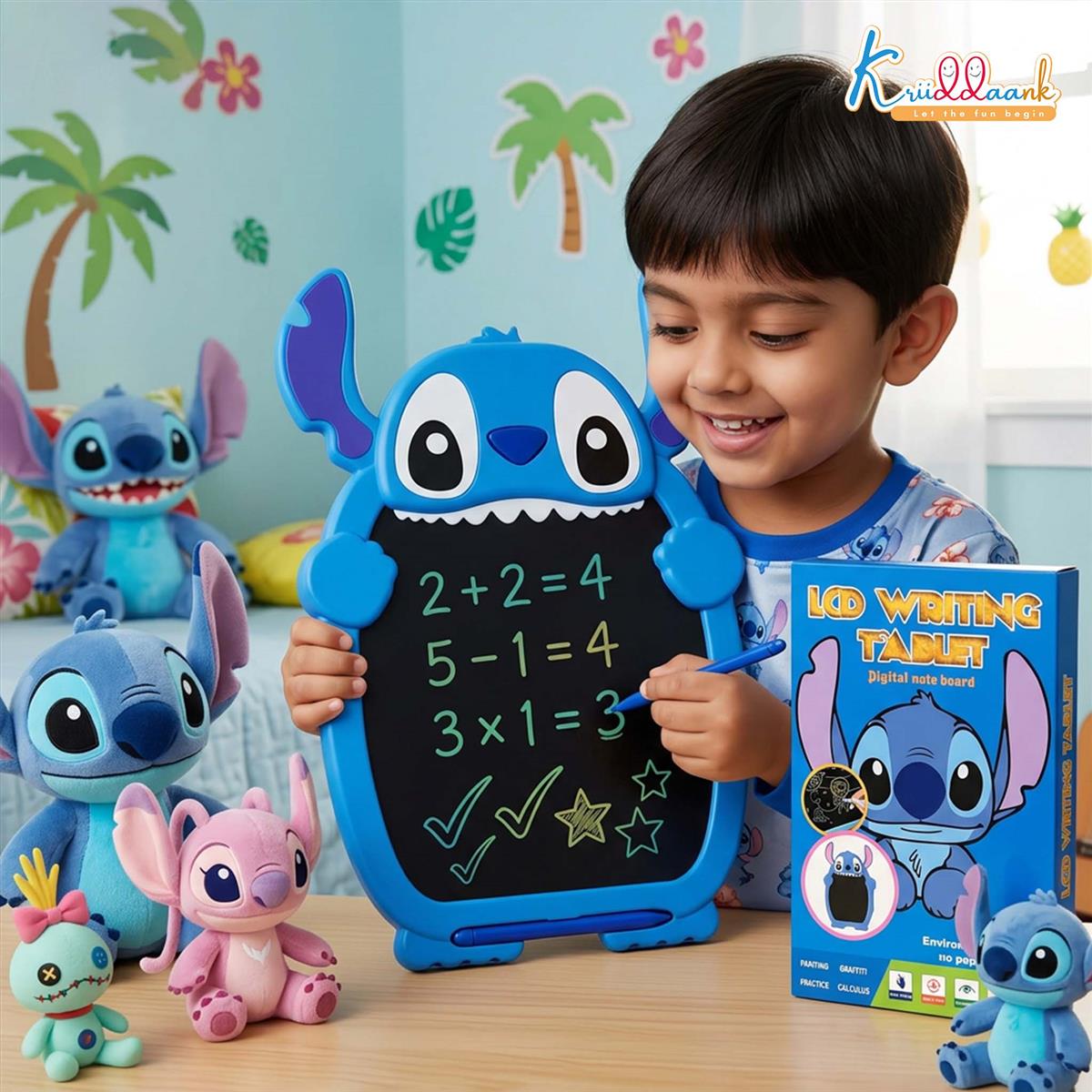 Kriiddaank Stitch LCD Writing Magic Tablet for Kids - 8.5 Inch Colorful Drawing Pad, Portable Doodle Board, Educational Toy & Travel Game, Birthday Gift for Boys & Girls Ages 3-9, Blue